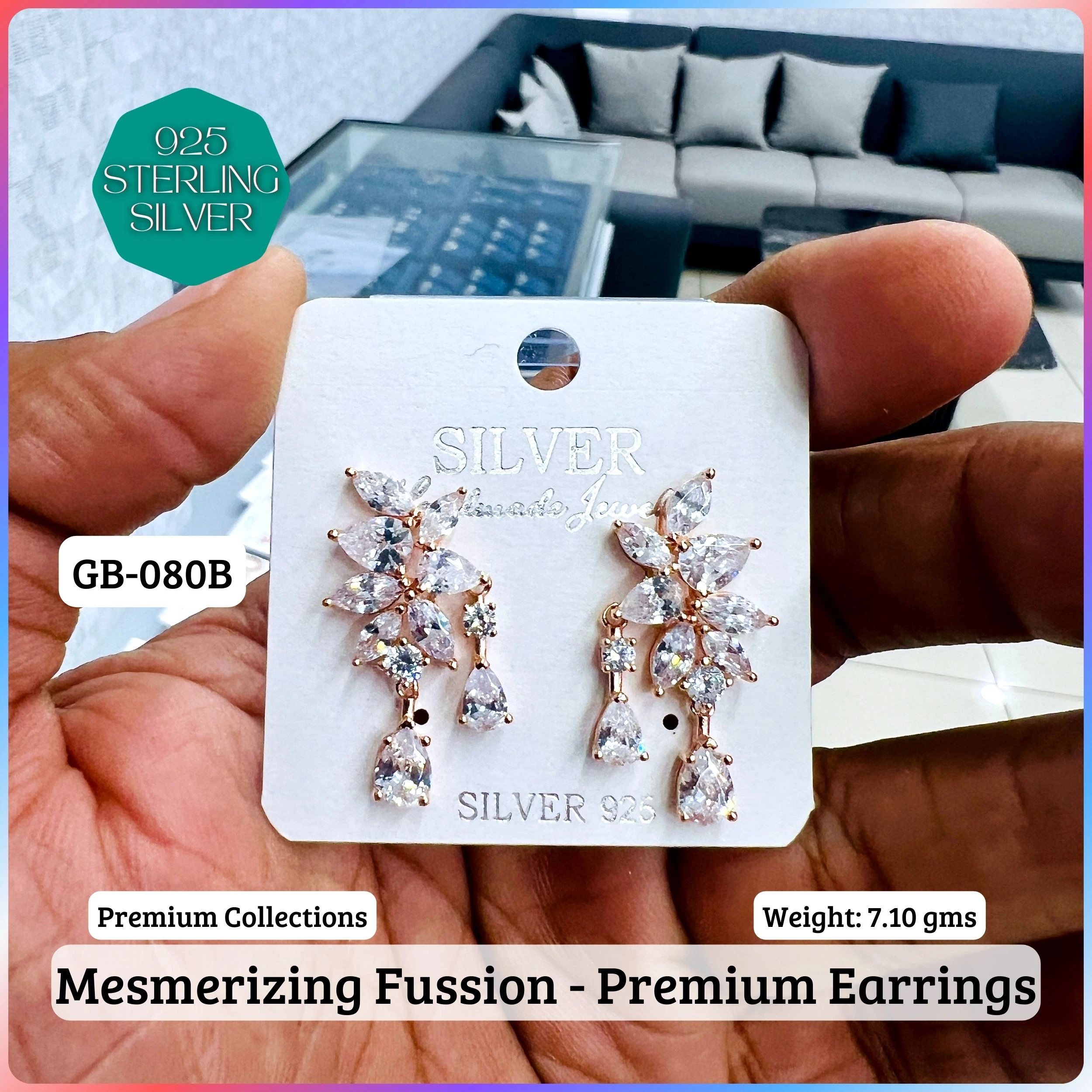 MF Premium earrings - Premium 925 Silver Jewellery - SKU: GB-080B-051 - Hyderabad Silver Importers