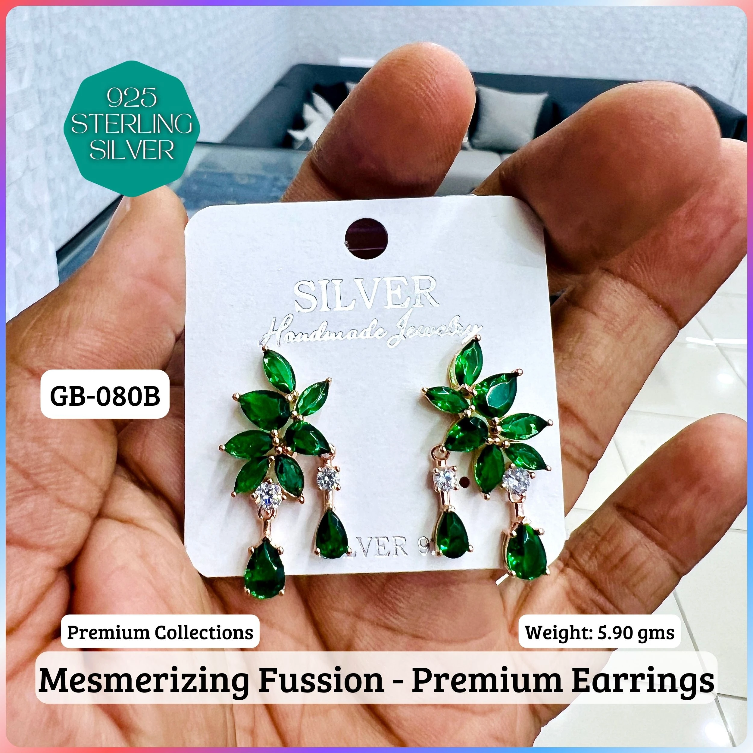 MF Premium earrings - Premium 925 Silver Jewellery - SKU: GB-080B-052 - Hyderabad Silver Importers