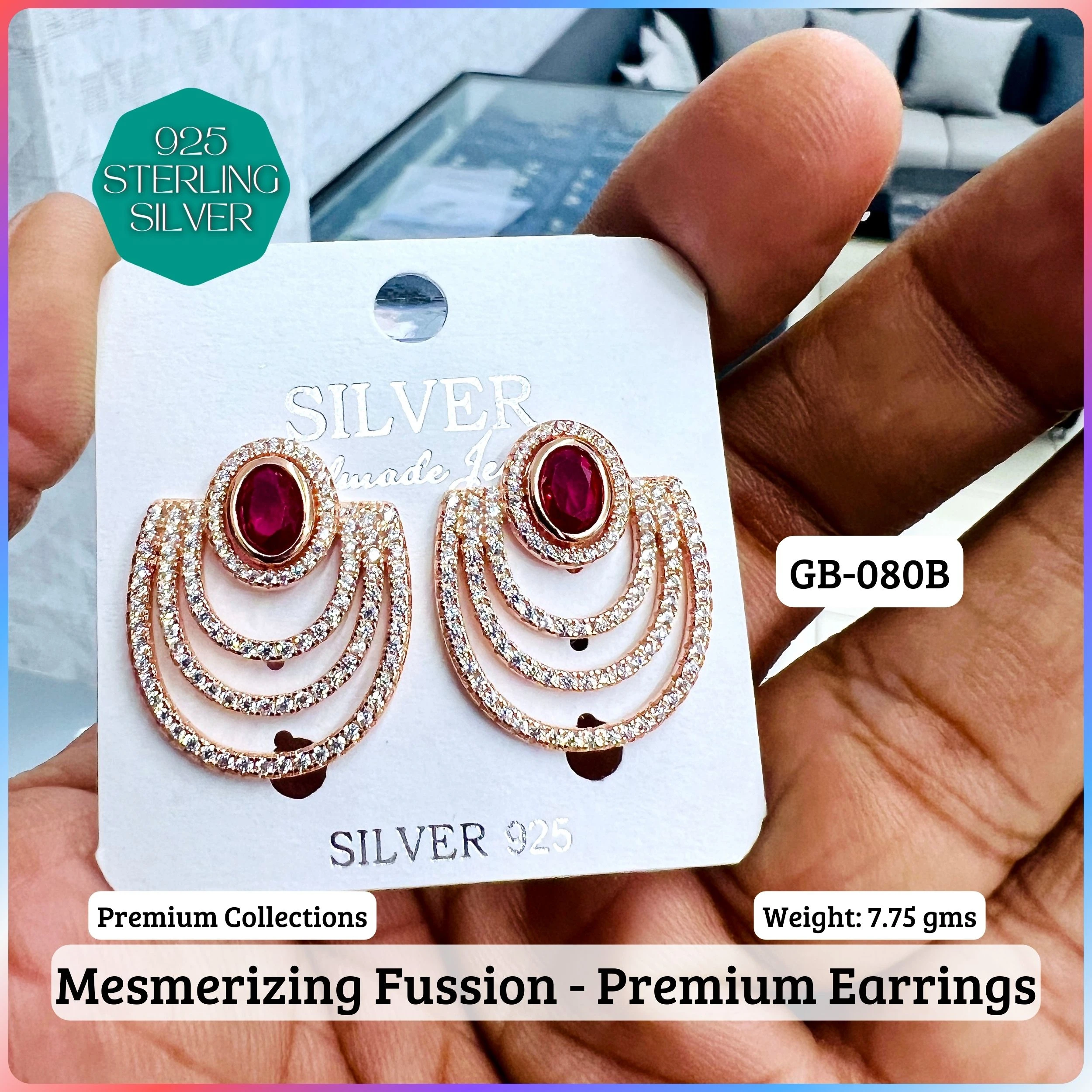 MF Premium earrings - Premium 925 Silver Jewellery - SKU: GB-080B-053 - Hyderabad Silver Importers