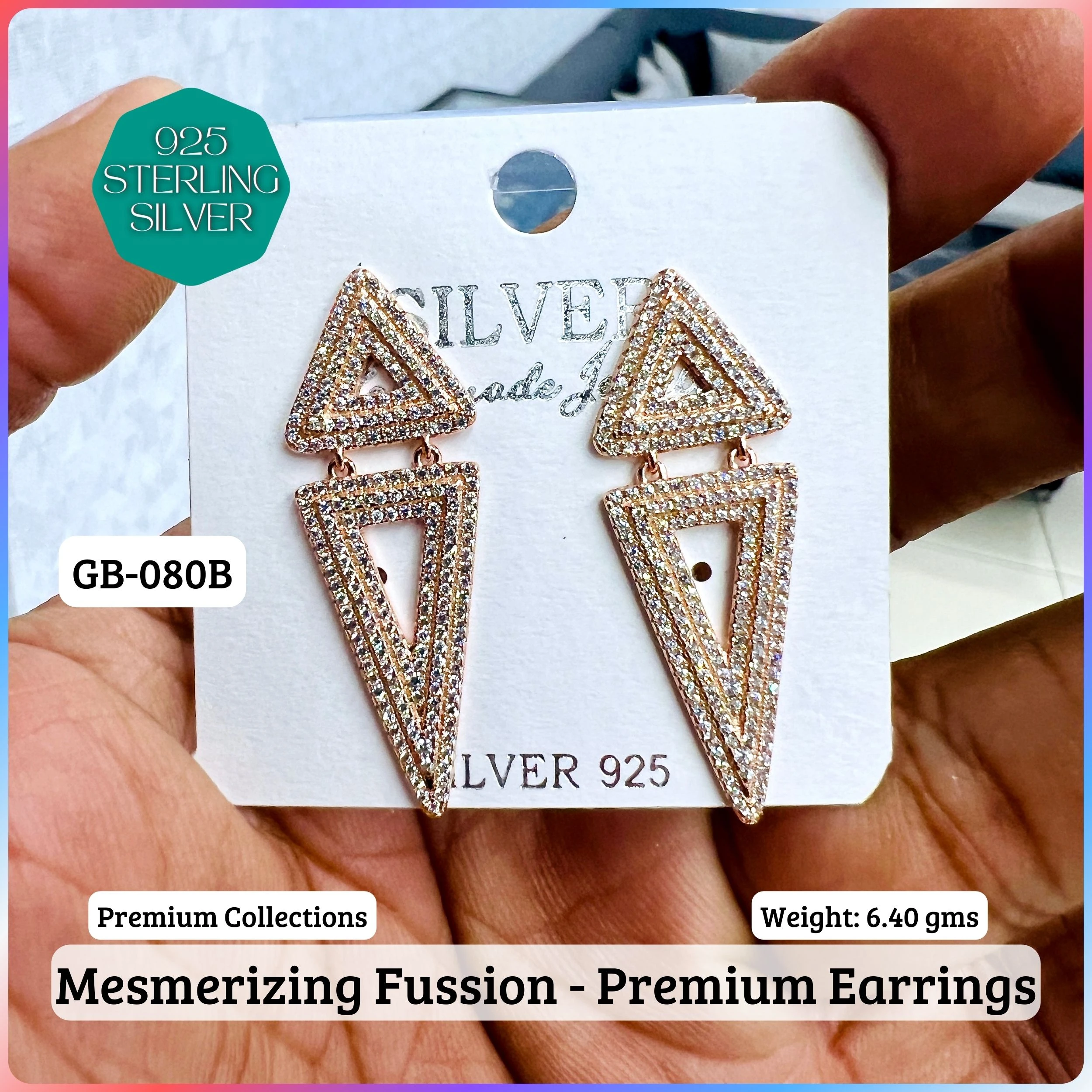 MF Premium earrings - Premium 925 Silver Jewellery - SKU: GB-080B-054 - Hyderabad Silver Importers