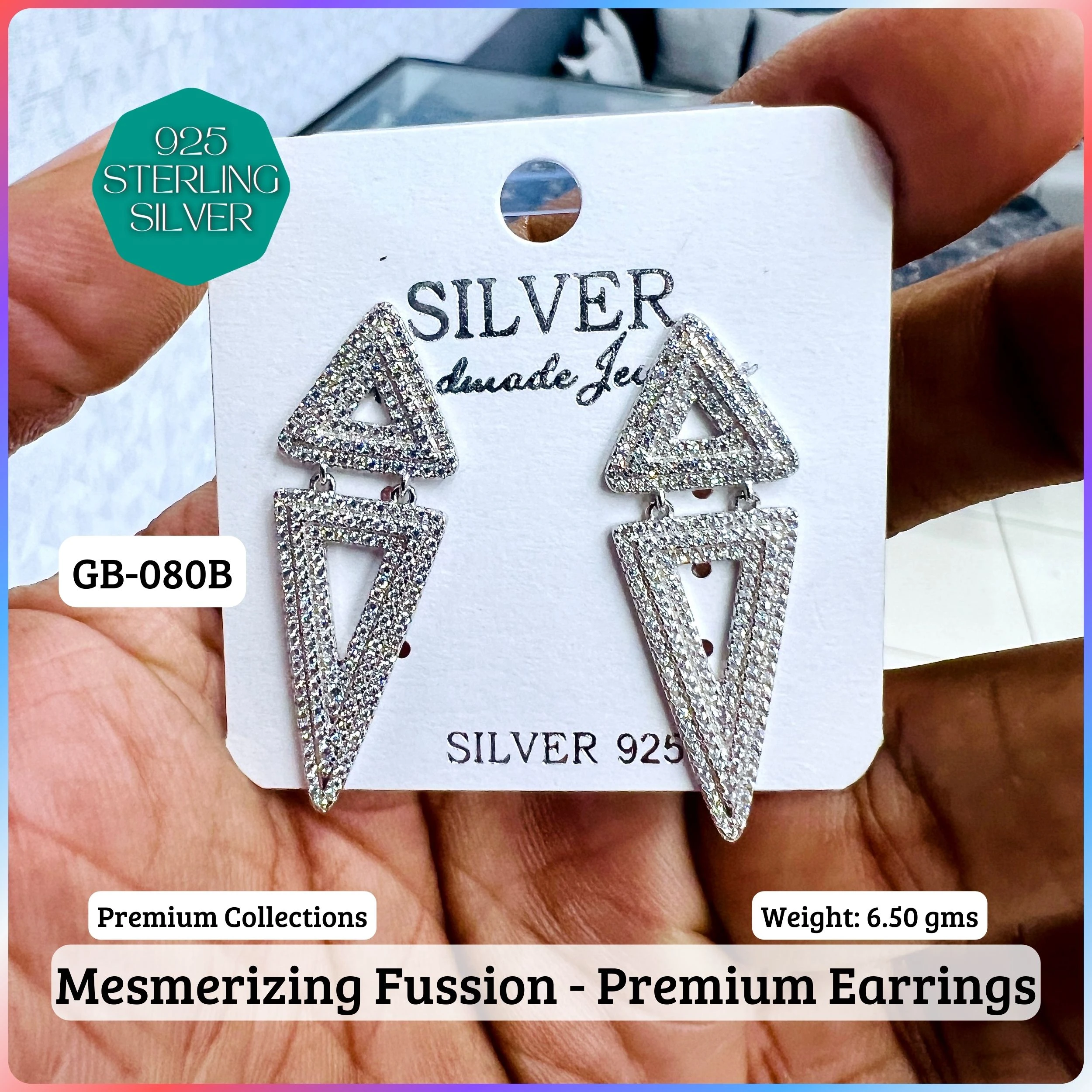 MF Premium earrings - Premium 925 Silver Jewellery - SKU: GB-080B-055 - Hyderabad Silver Importers