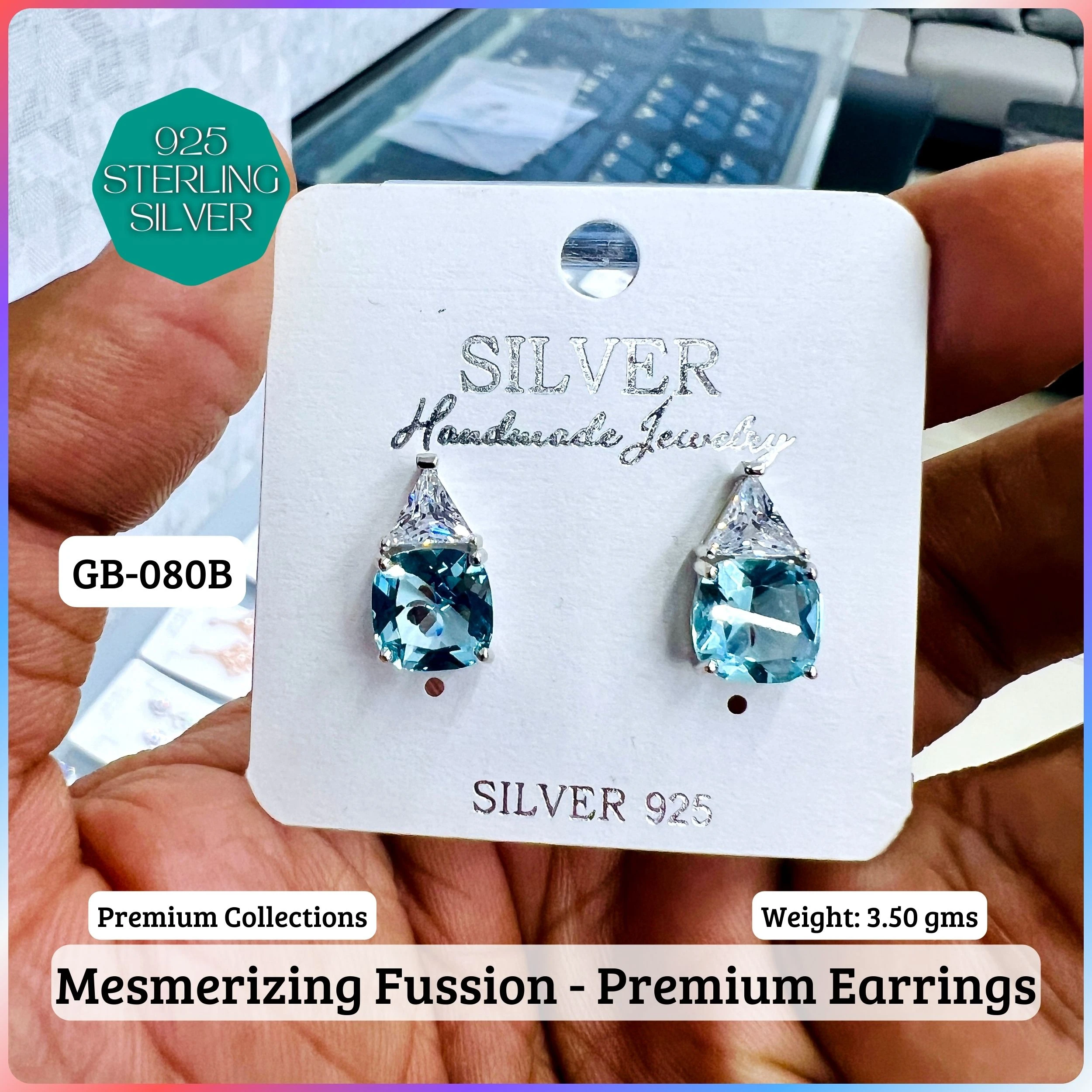 MF Premium earrings - Premium 925 Silver Jewellery - SKU: GB-080B-056 - Hyderabad Silver Importers