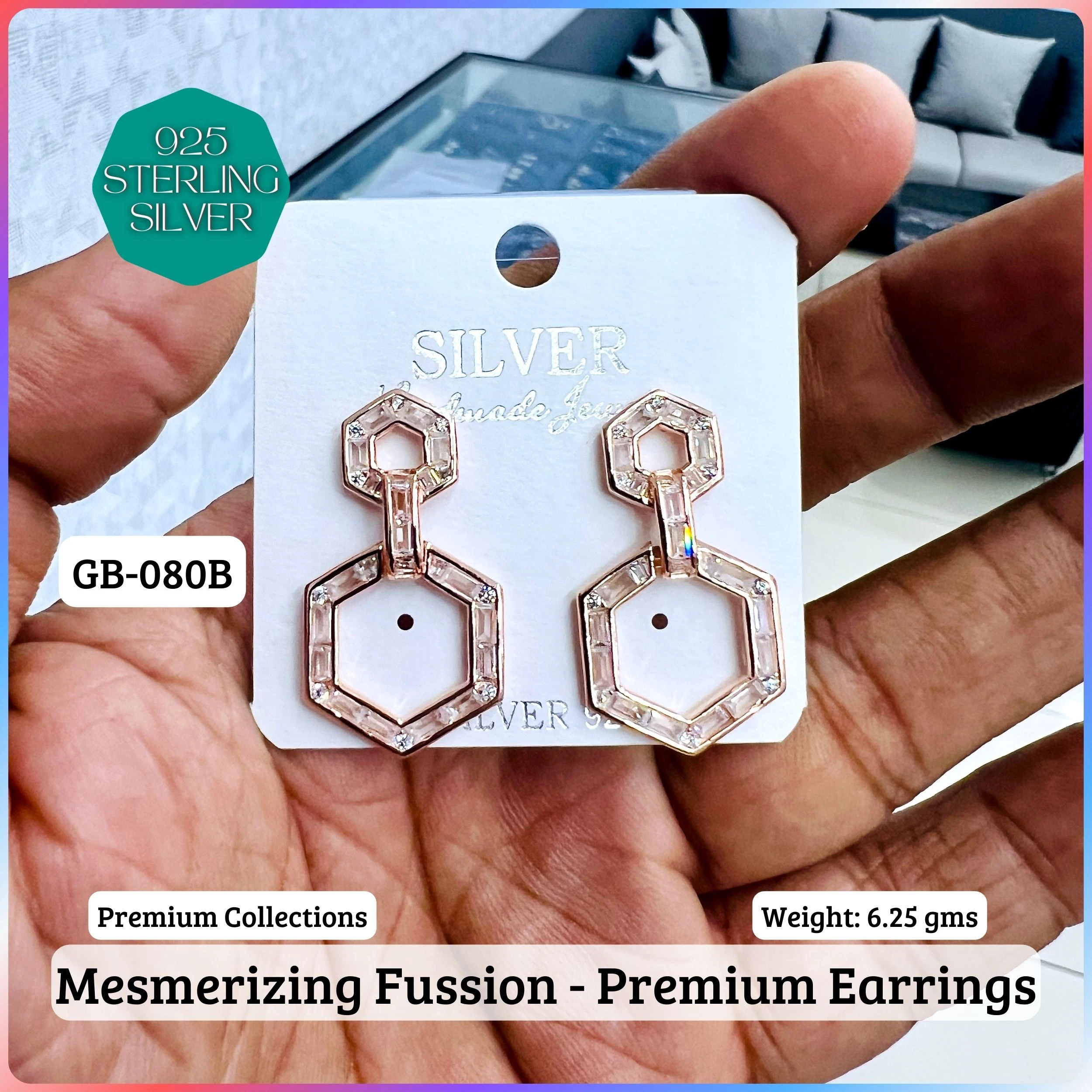 MF Premium earrings - Premium 925 Silver Jewellery - SKU: GB-080B-064 - Hyderabad Silver Importers