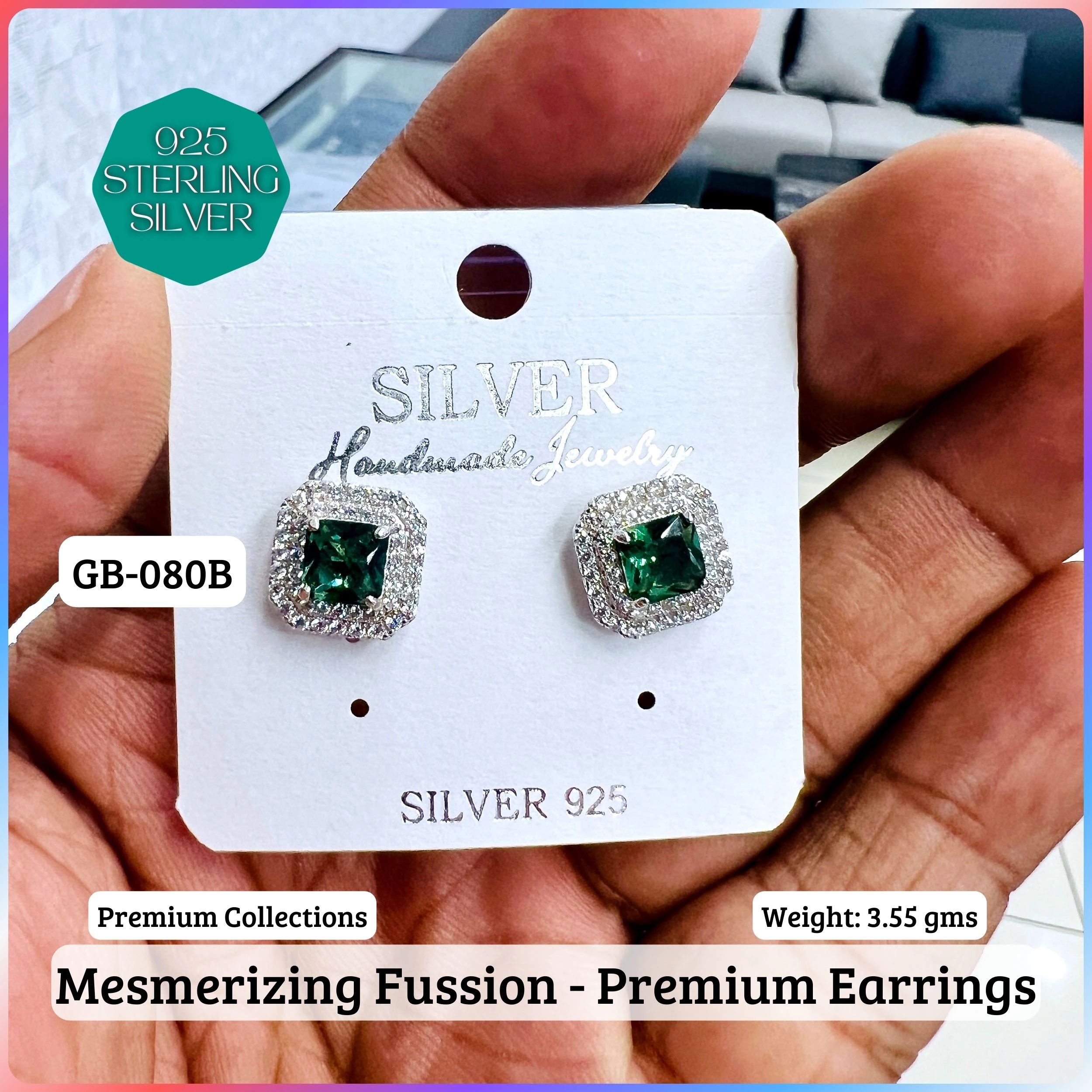 MF Premium earrings - Premium 925 Silver Jewellery - SKU: GB-080B-065 - Hyderabad Silver Importers