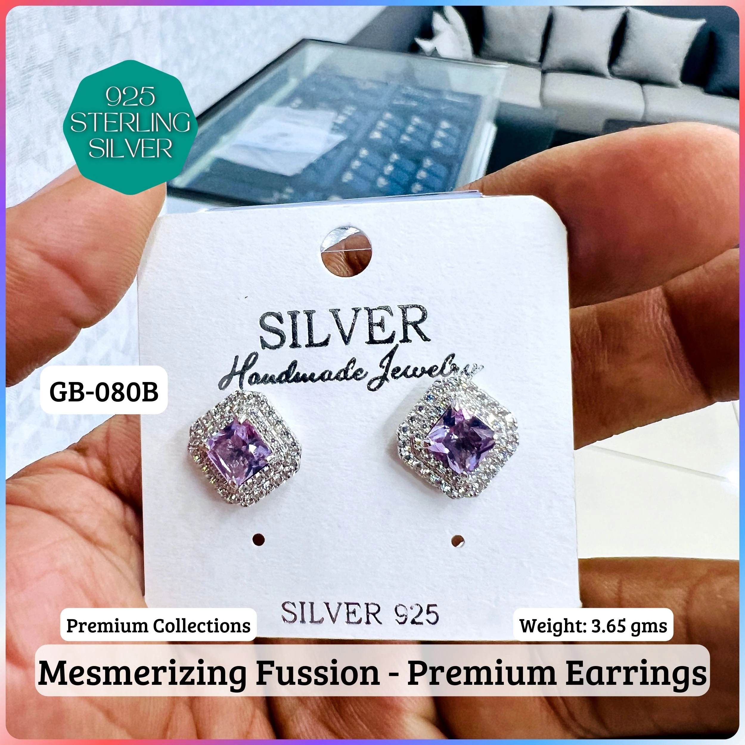 MF Premium earrings - Premium 925 Silver Jewellery - SKU: GB-080B-066 - Hyderabad Silver Importers