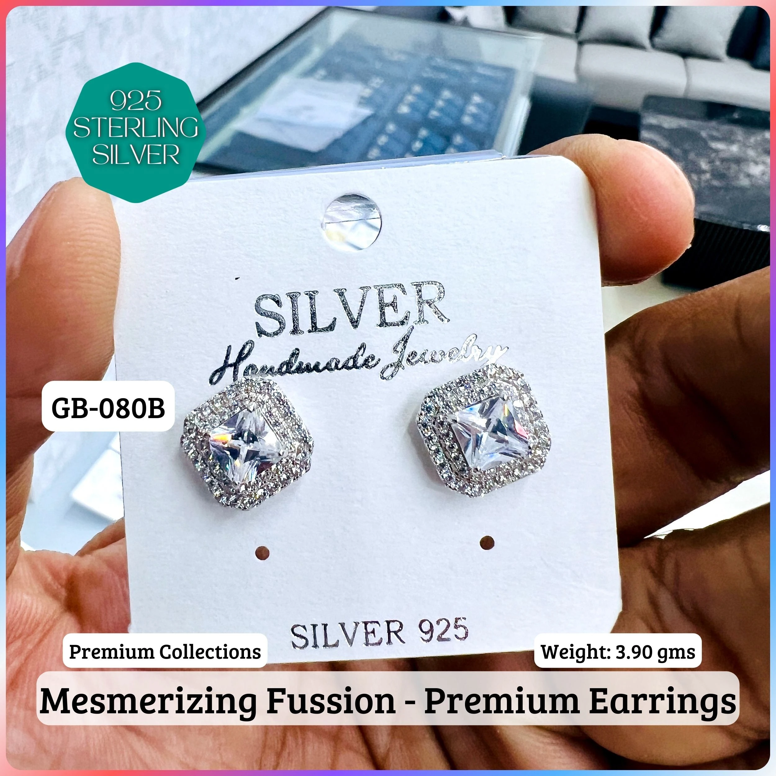 MF Premium earrings - Premium 925 Silver Jewellery - SKU: GB-080B-067 - Hyderabad Silver Importers