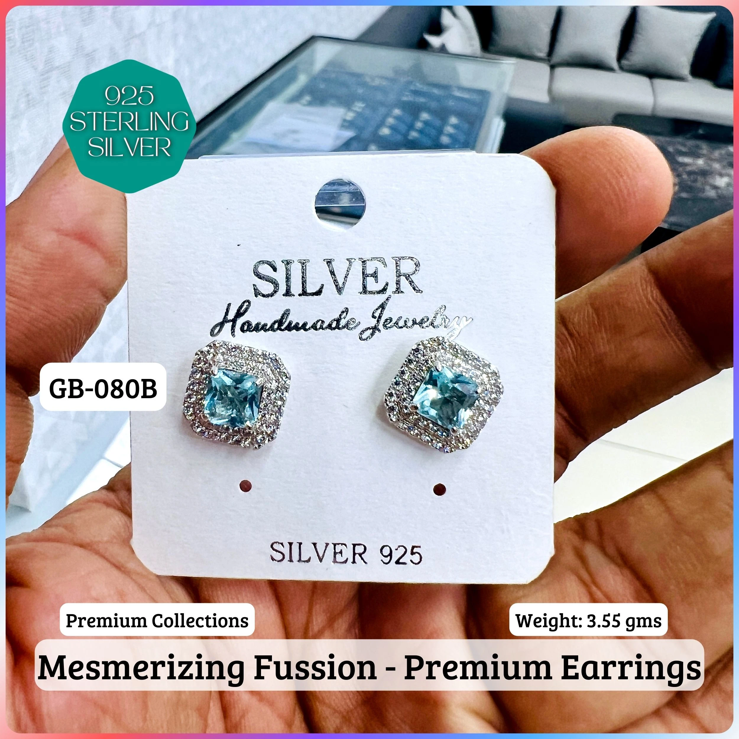 MF Premium earrings - Premium 925 Silver Jewellery - SKU: GB-080B-068 - Hyderabad Silver Importers