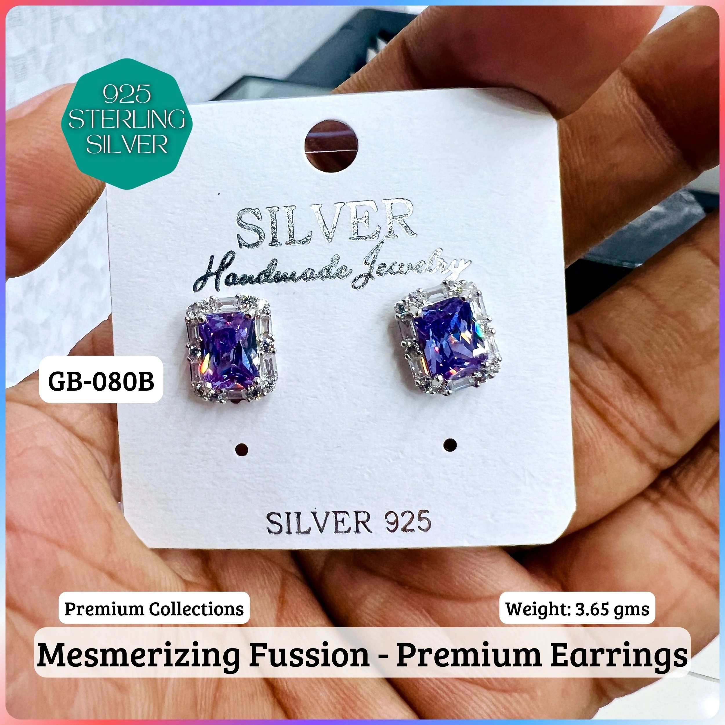 MF Premium earrings - Premium 925 Silver Jewellery - SKU: GB-080B-069 - Hyderabad Silver Importers