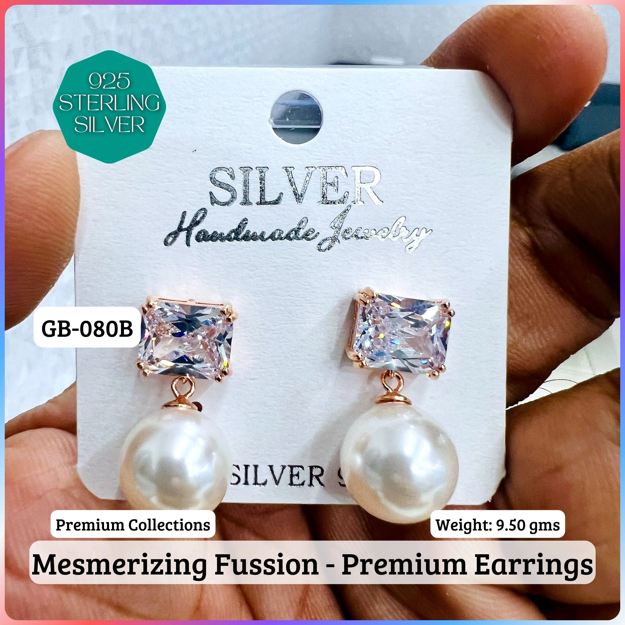 MF Premium earrings - Premium 925 Silver Jewellery - SKU: GB-080B-071 - Hyderabad Silver Importers