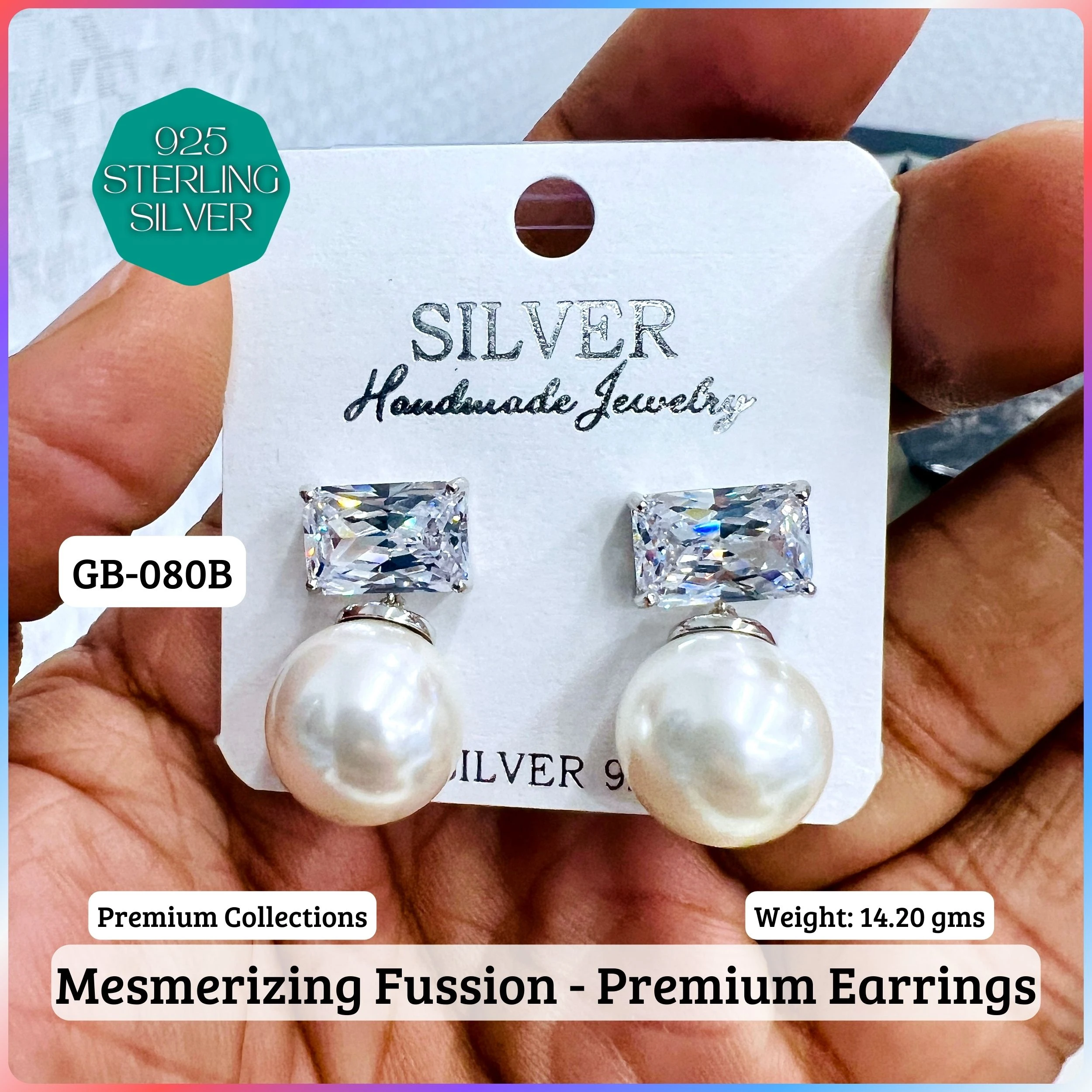 MF Premium earrings - Premium 925 Silver Jewellery - SKU: GB-080B-072 - Hyderabad Silver Importers