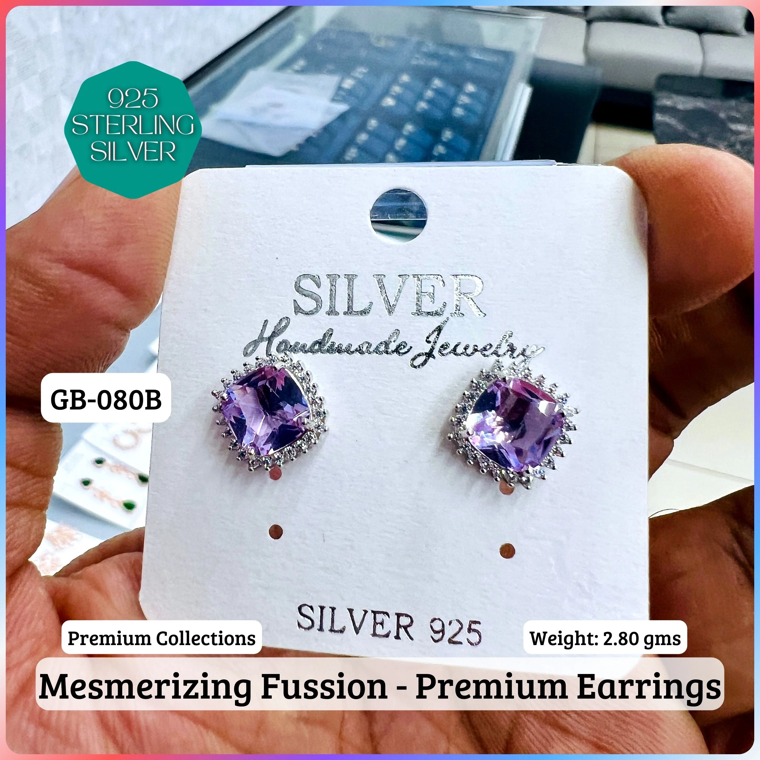 MF Premium earrings - Premium 925 Silver Jewellery - SKU: GB-080B-074 - Hyderabad Silver Importers