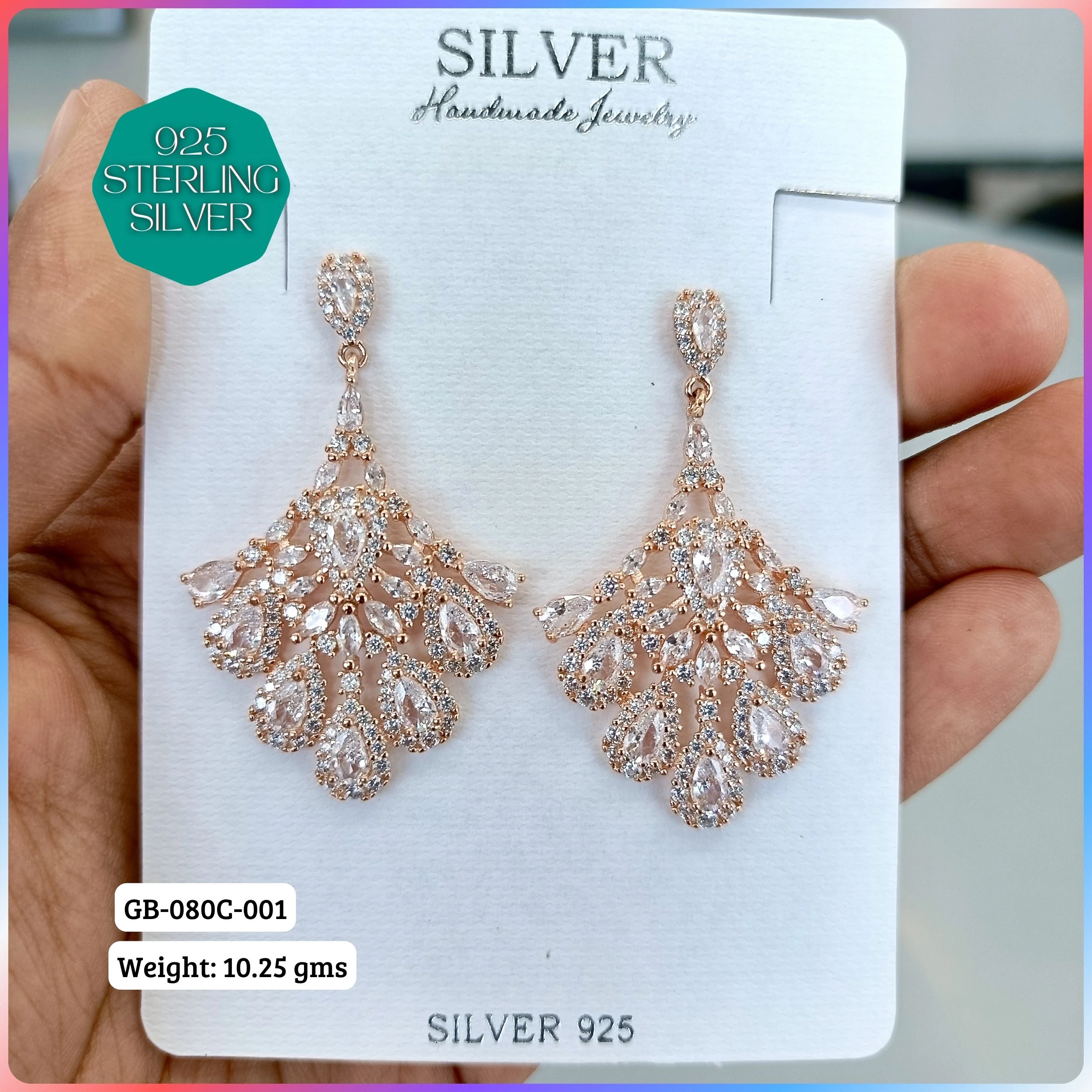 MF PREMIUM EARRINGS - Premium 925 Silver Jewellery - SKU: GB-080C-001 - Hyderabad Silver Importers