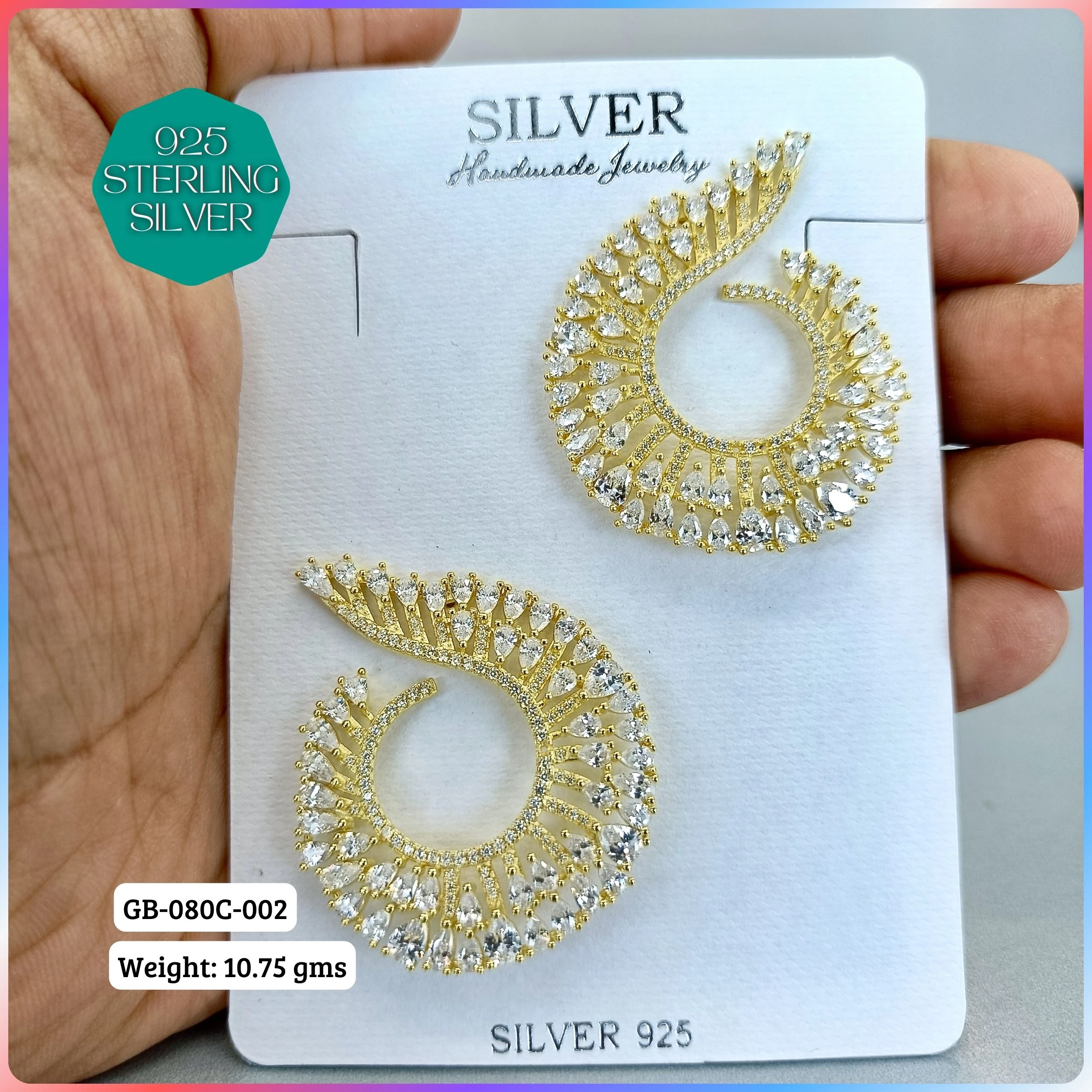 MF PREMIUM EARRINGS - Premium 925 Silver Jewellery - SKU: GB-080C-002 - Hyderabad Silver Importers