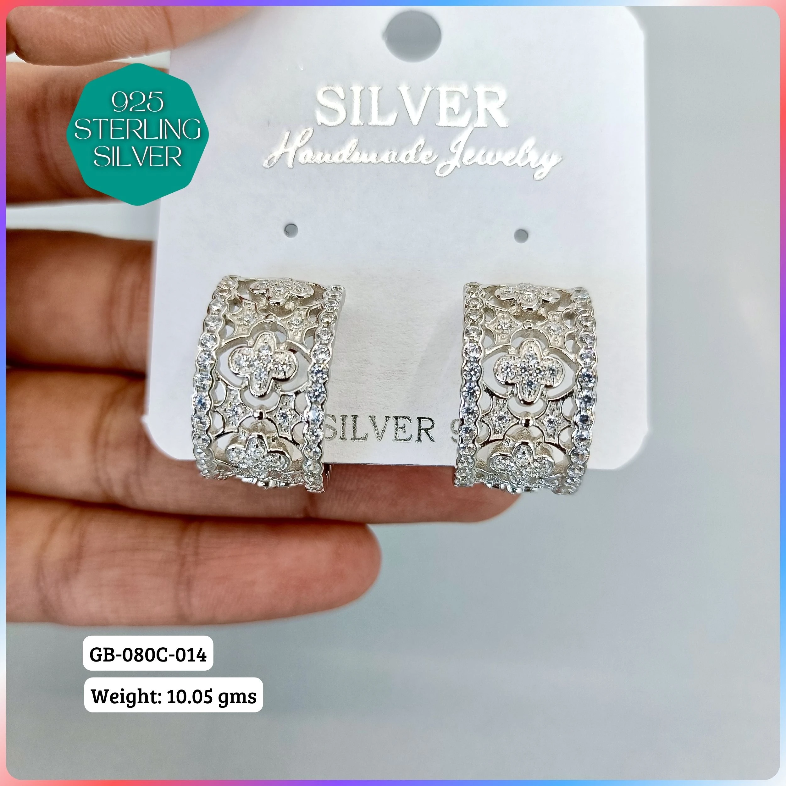 MF PREMIUM EARRINGS - Premium 925 Silver Jewellery - SKU: GB-080C-014 - Hyderabad Silver Importers