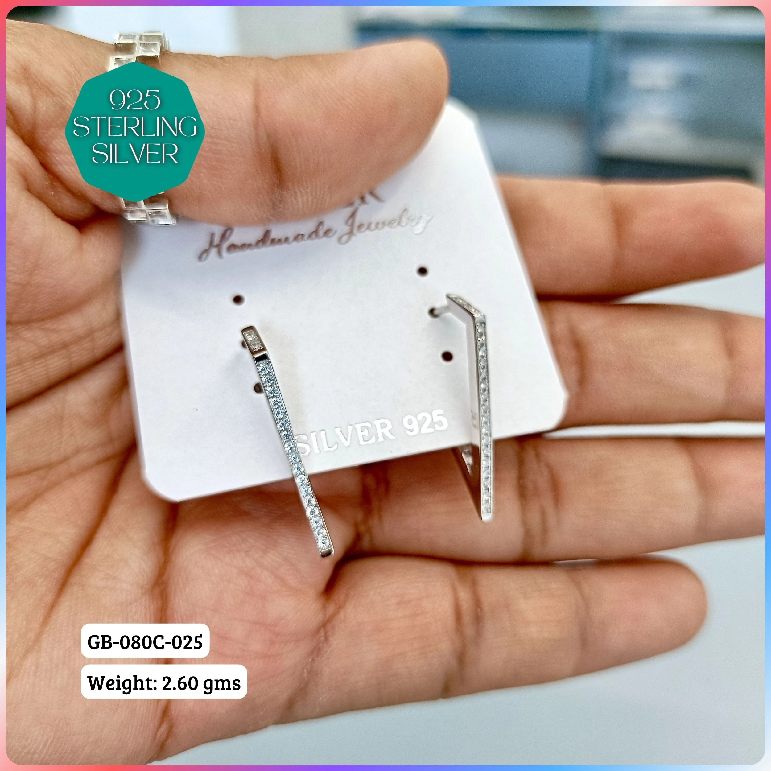 MF PREMIUM EARRINGS - Premium 925 Silver Jewellery - SKU: GB-080C-025 - Hyderabad Silver Importers