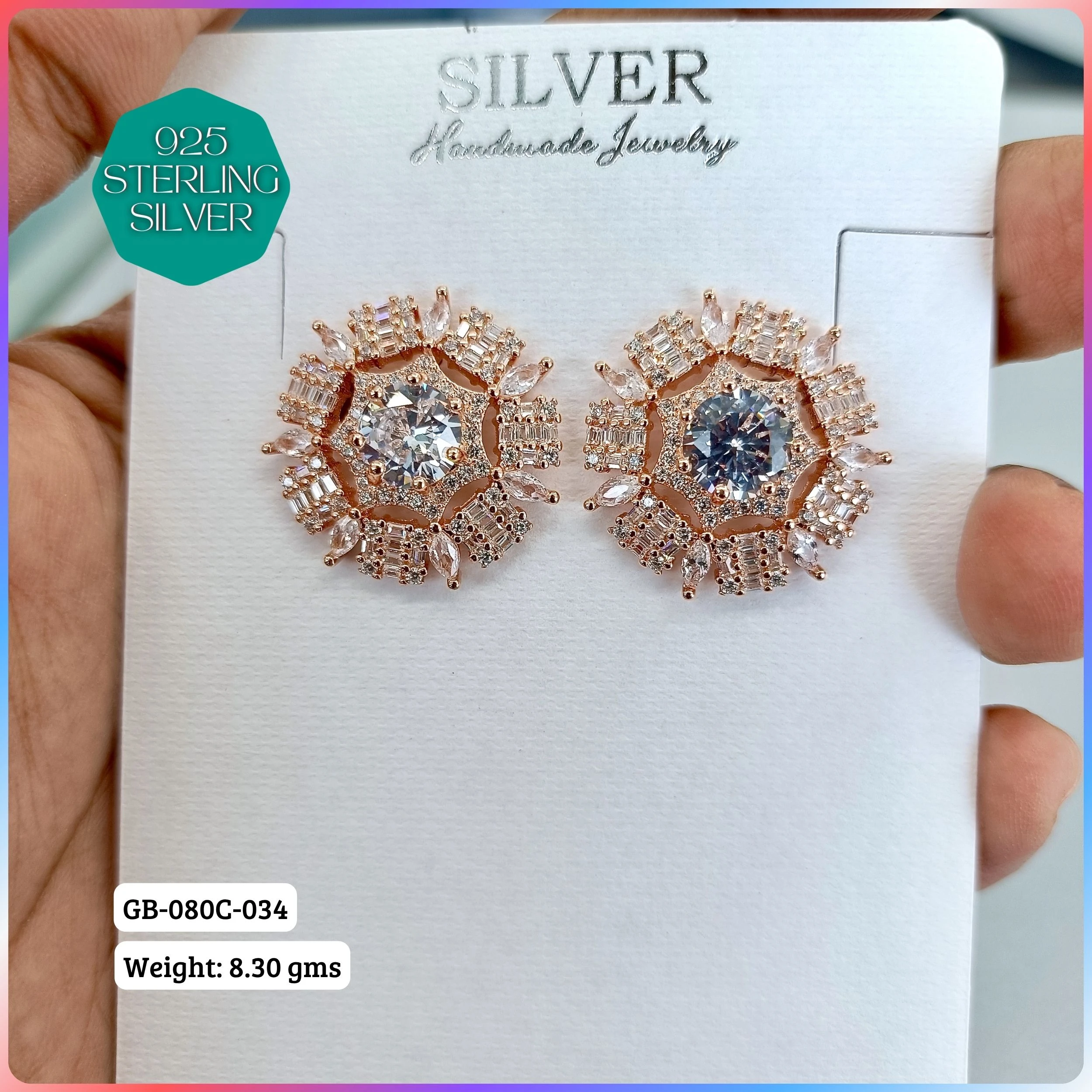 MF PREMIUM EARRINGS - Premium 925 Silver Jewellery - SKU: GB-080C-034 - Hyderabad Silver Importers
