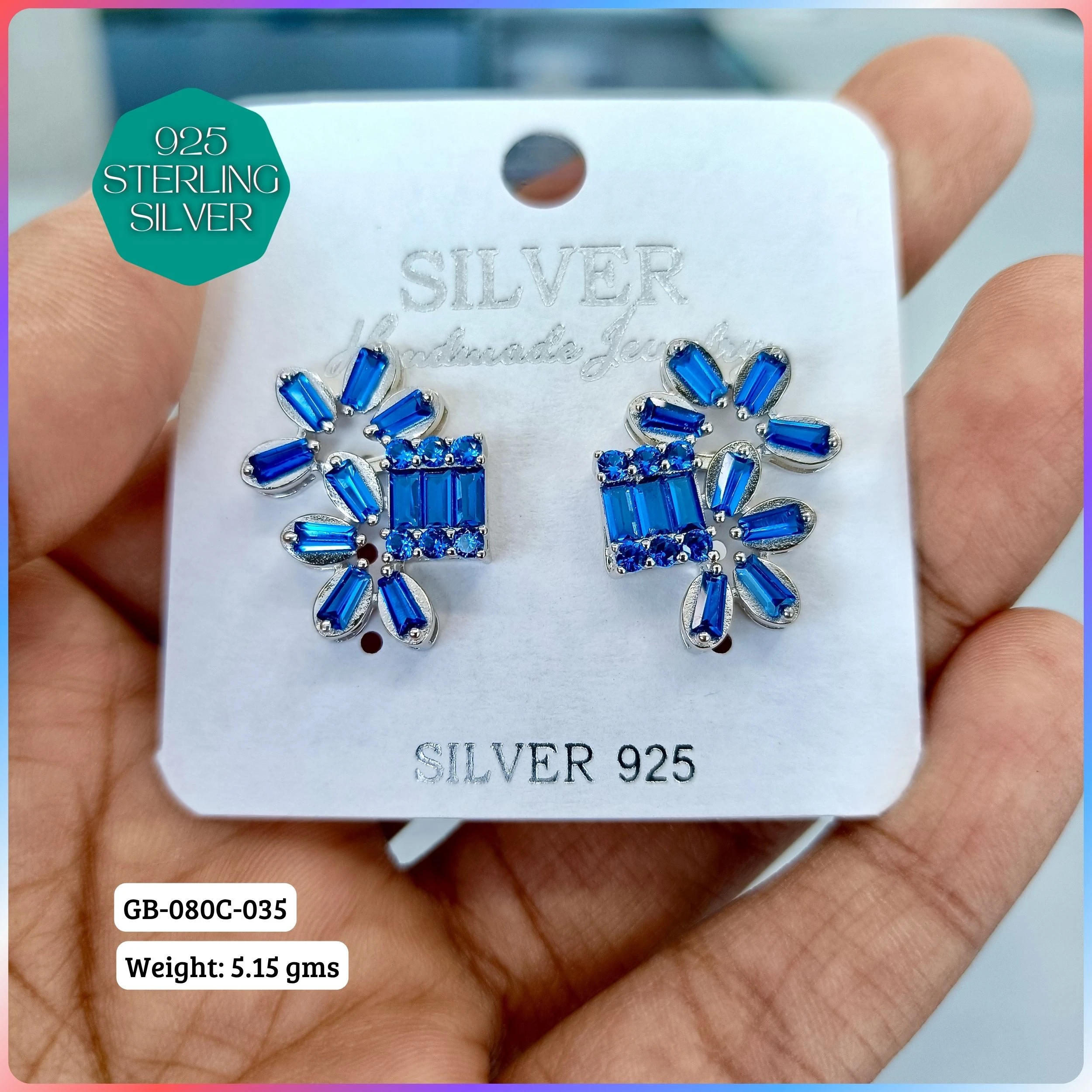 MF PREMIUM EARRINGS - Premium 925 Silver Jewellery - SKU: GB-080C-035 - Hyderabad Silver Importers