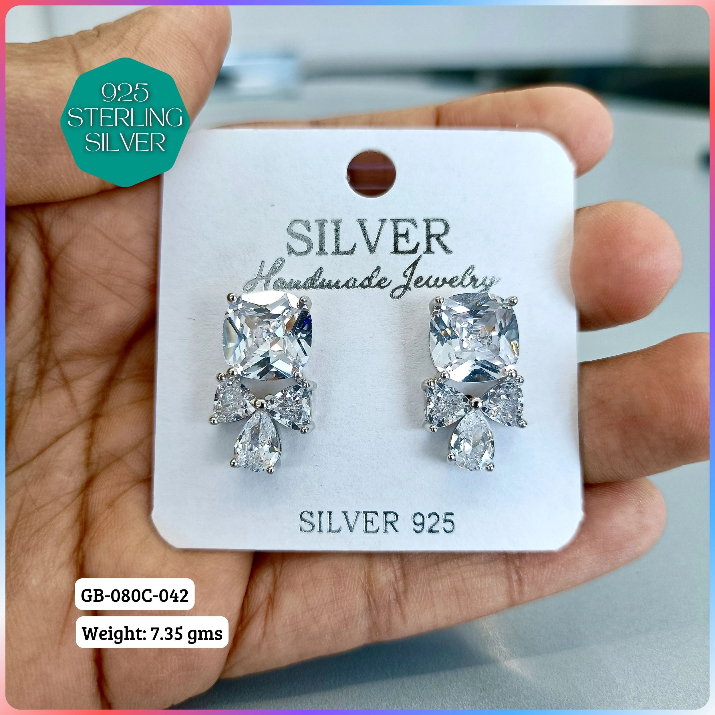 MF PREMIUM EARRINGS - Premium 925 Silver Jewellery - SKU: GB-080C-042 - Hyderabad Silver Importers
