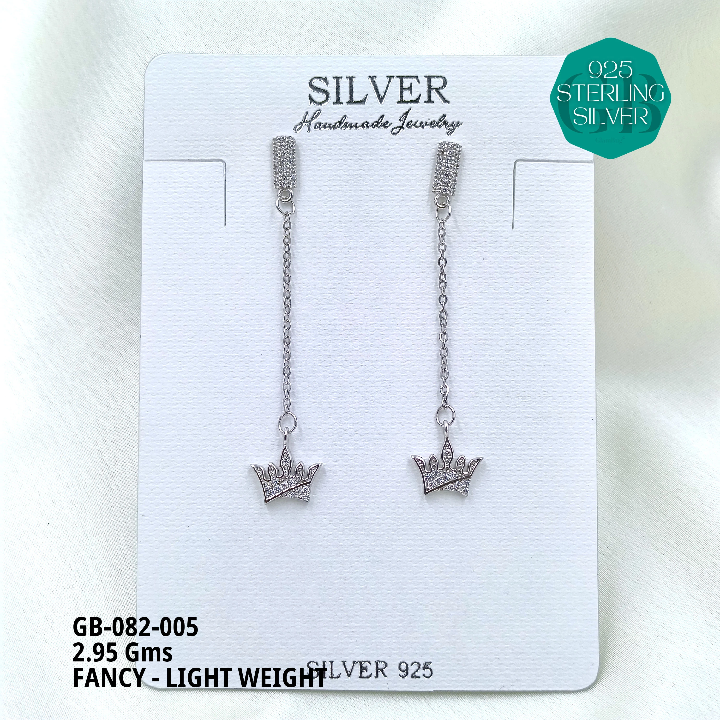 FANCY EARRINGS LIGHT WEIGHT - Premium 925 Silver Jewellery - SKU: GB-082-005 - Hyderabad Silver Importers