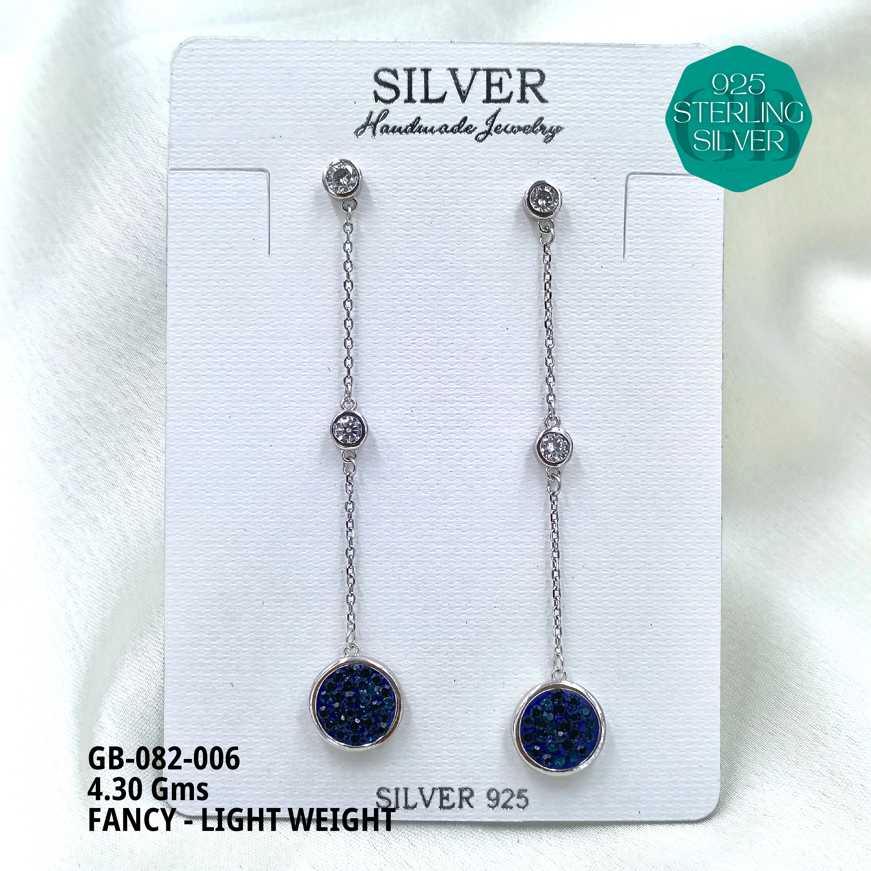 FANCY EARRINGS LIGHT WEIGHT - Premium 925 Silver Jewellery - SKU: GB-082-006 - Hyderabad Silver Importers