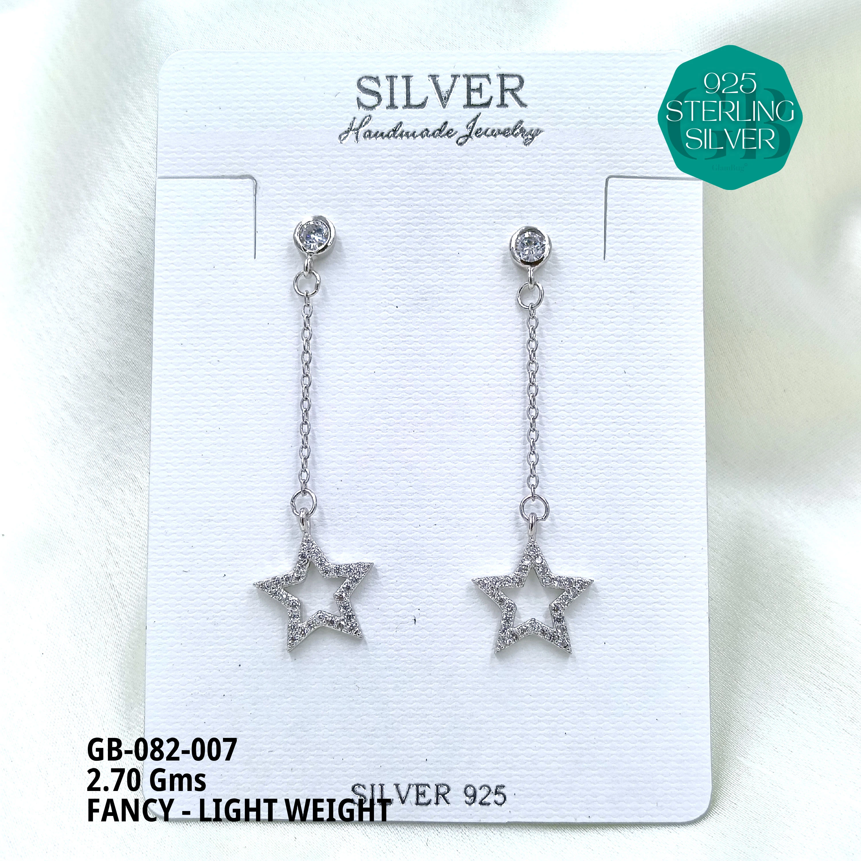 FANCY EARRINGS LIGHT WEIGHT - Premium 925 Silver Jewellery - SKU: GB-082-007 - Hyderabad Silver Importers