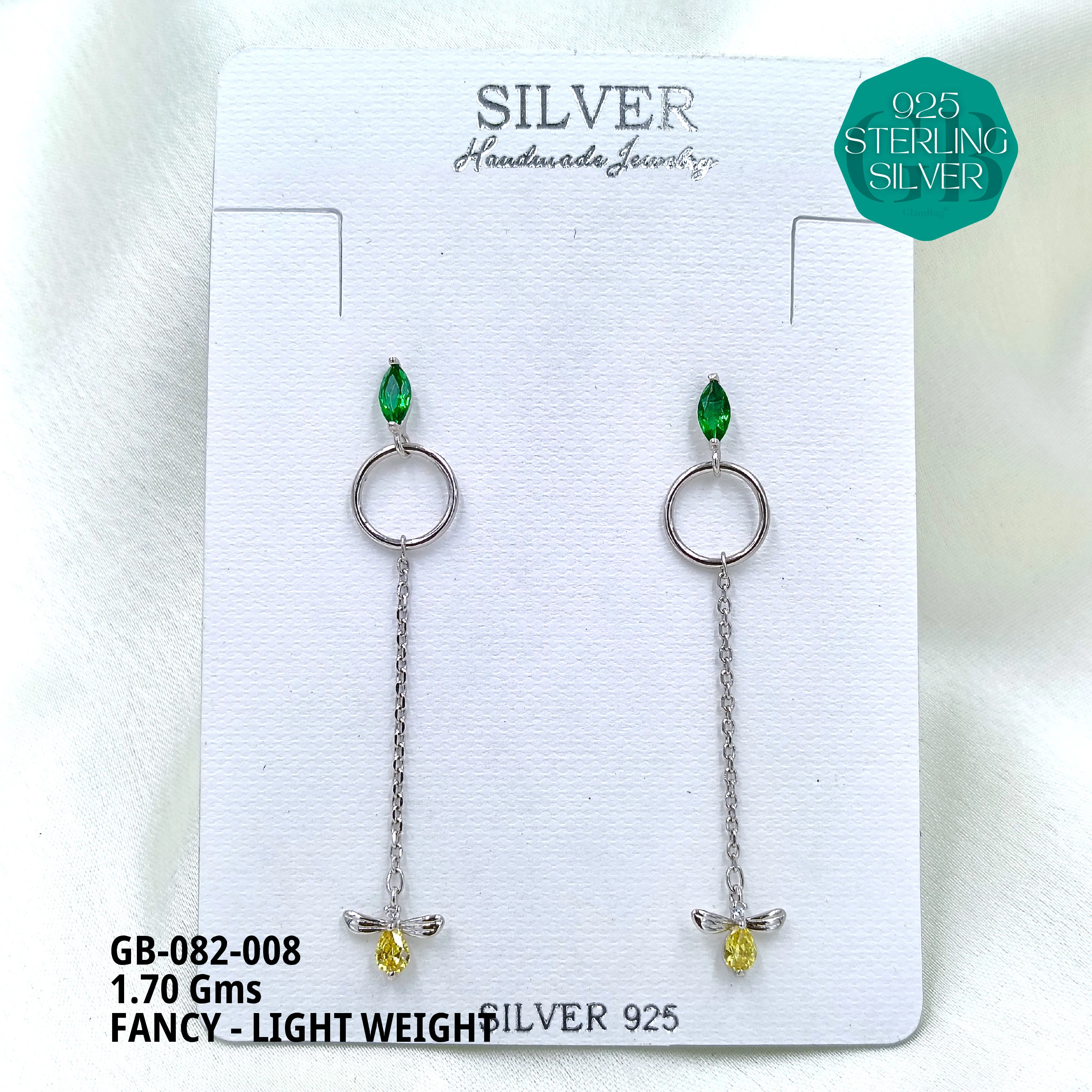 FANCY EARRINGS LIGHT WEIGHT - Premium 925 Silver Jewellery - SKU: GB-082-008 - Hyderabad Silver Importers