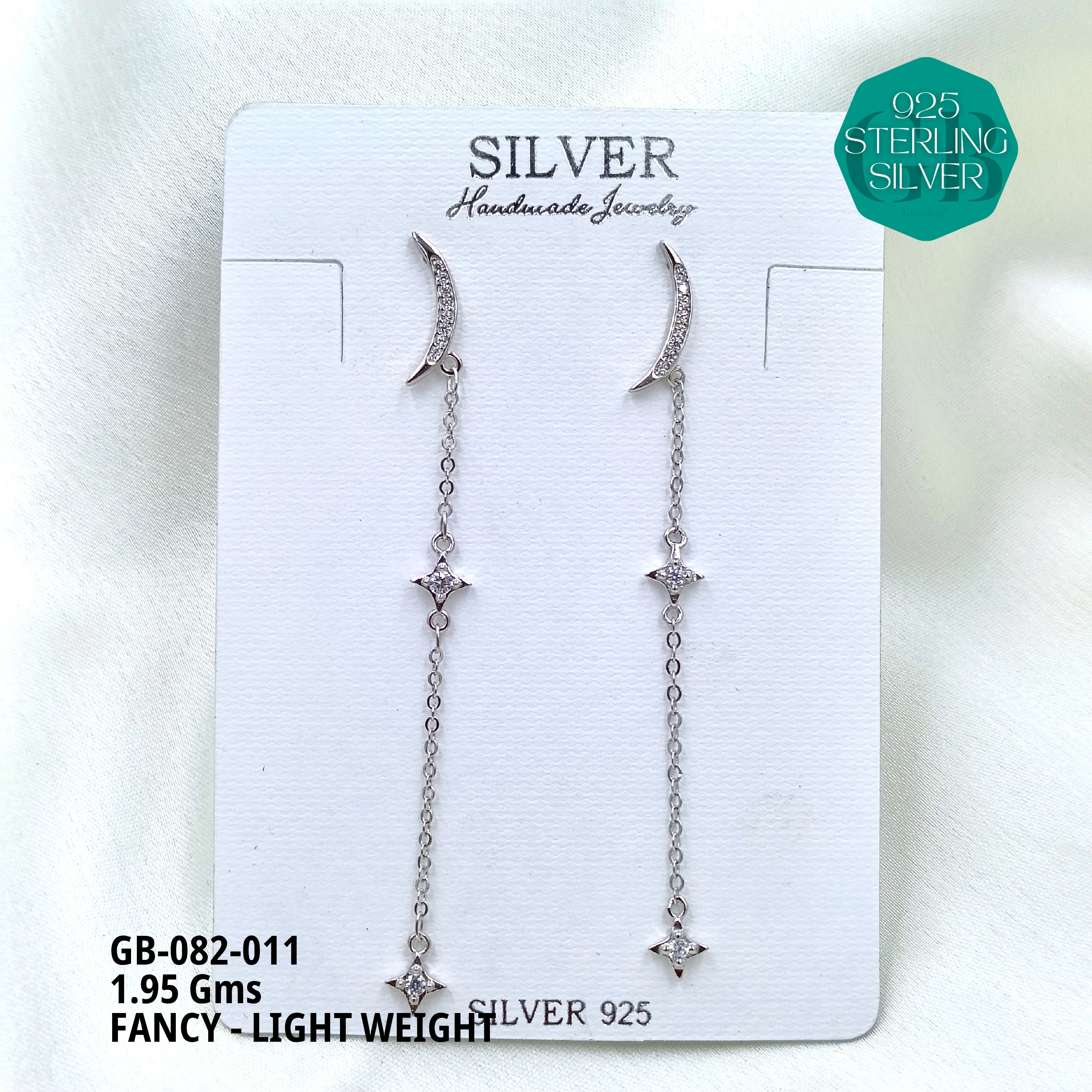 FANCY EARRINGS LIGHT WEIGHT - Premium 925 Silver Jewellery - SKU: GB-082-011 - Hyderabad Silver Importers
