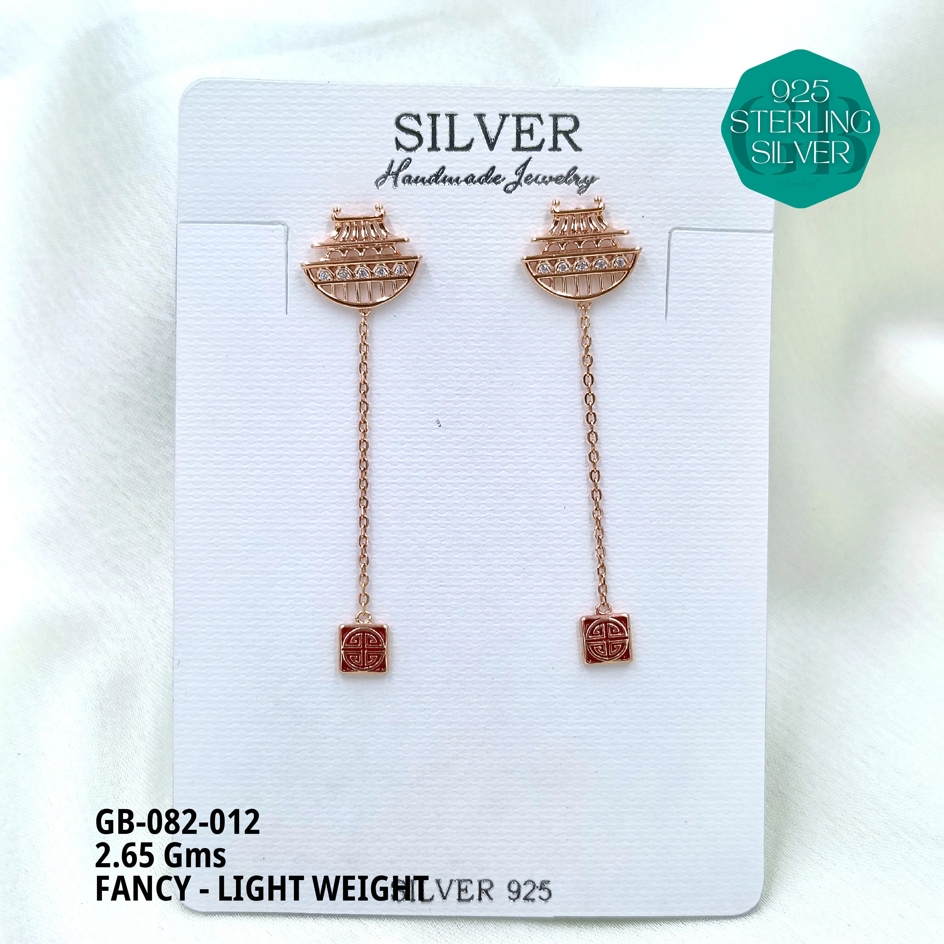FANCY EARRINGS LIGHT WEIGHT - Premium 925 Silver Jewellery - SKU: GB-082-012 - Hyderabad Silver Importers