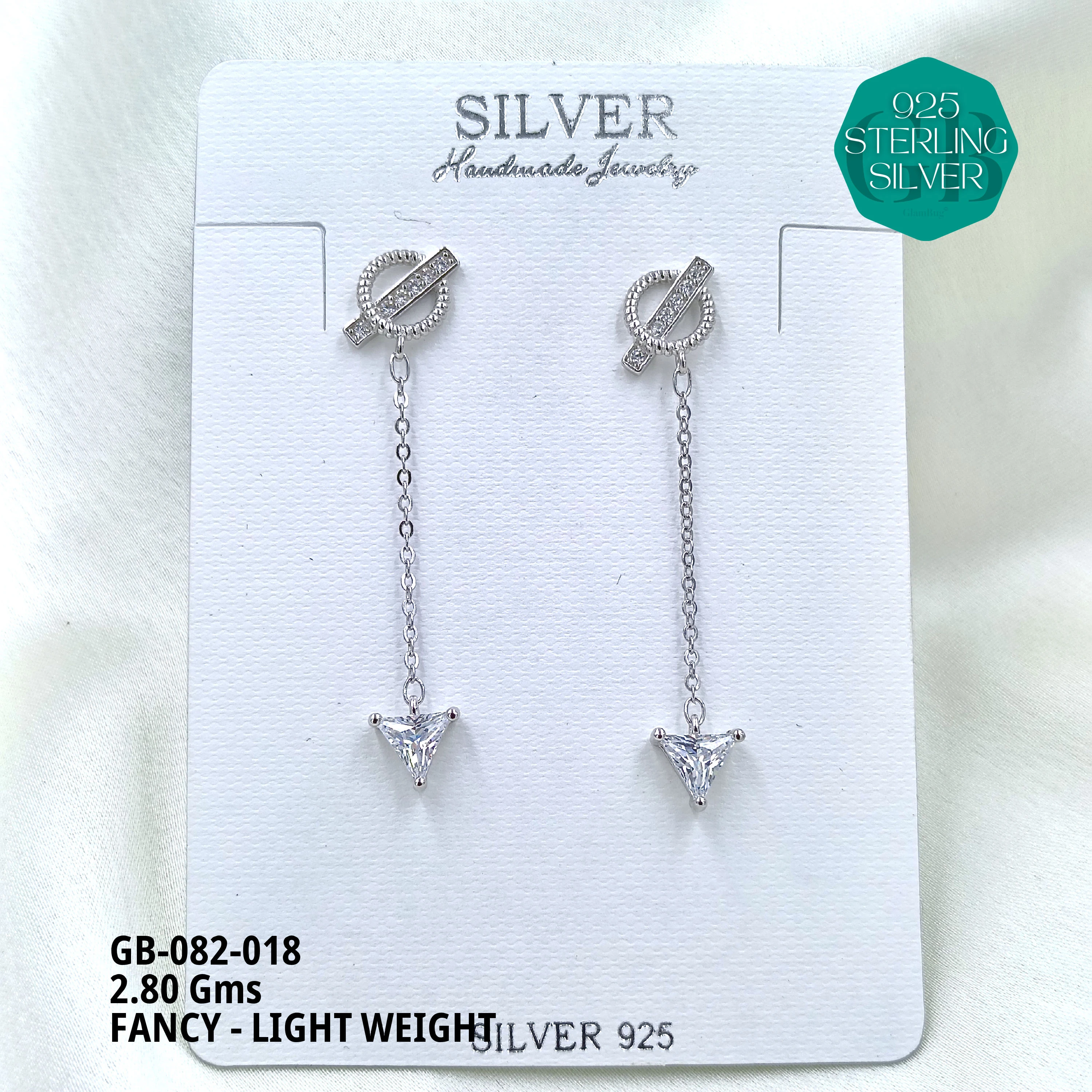 FANCY EARRINGS LIGHT WEIGHT - Premium 925 Silver Jewellery - SKU: GB-082-018 - Hyderabad Silver Importers
