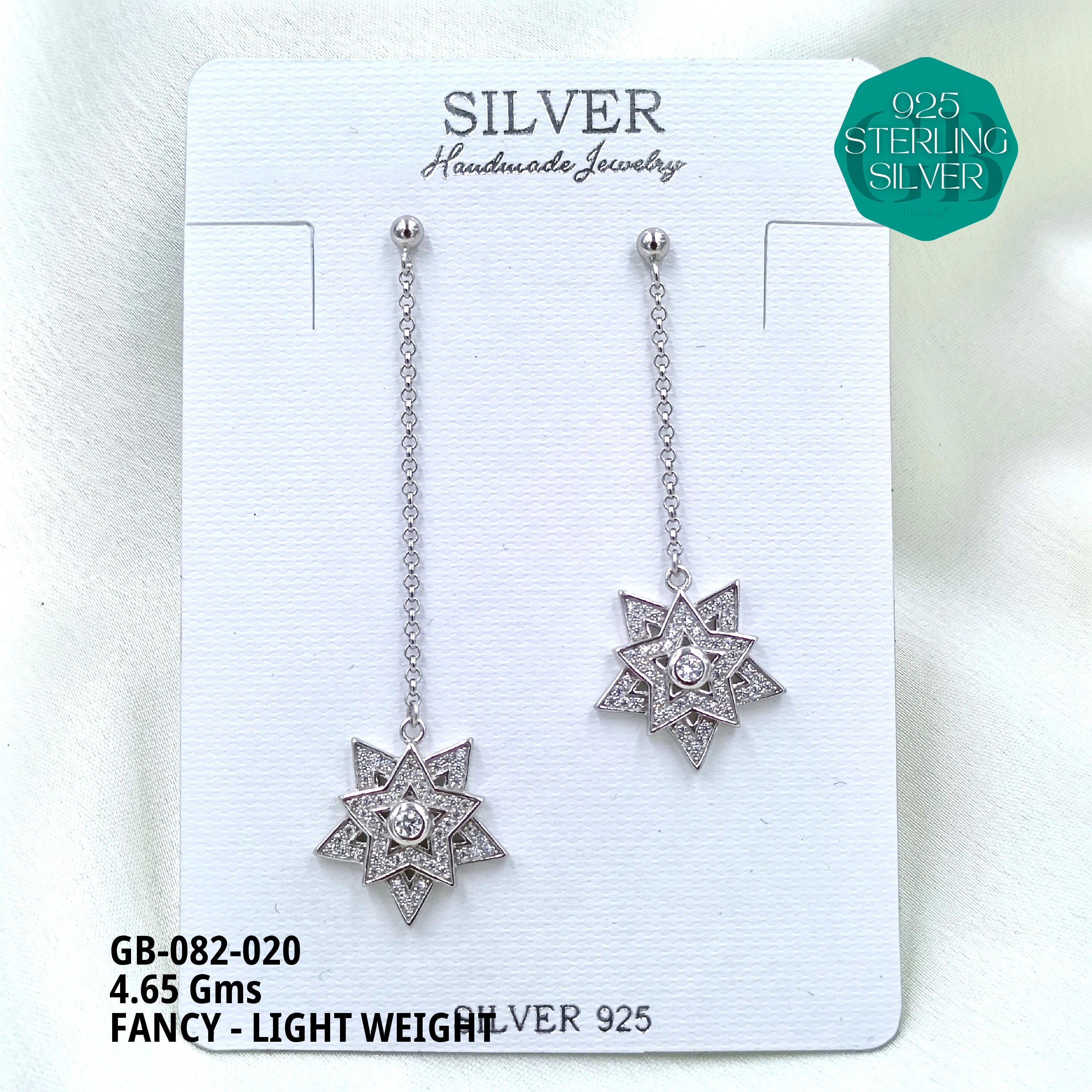 FANCY EARRINGS LIGHT WEIGHT - Premium 925 Silver Jewellery - SKU: GB-082-020 - Hyderabad Silver Importers