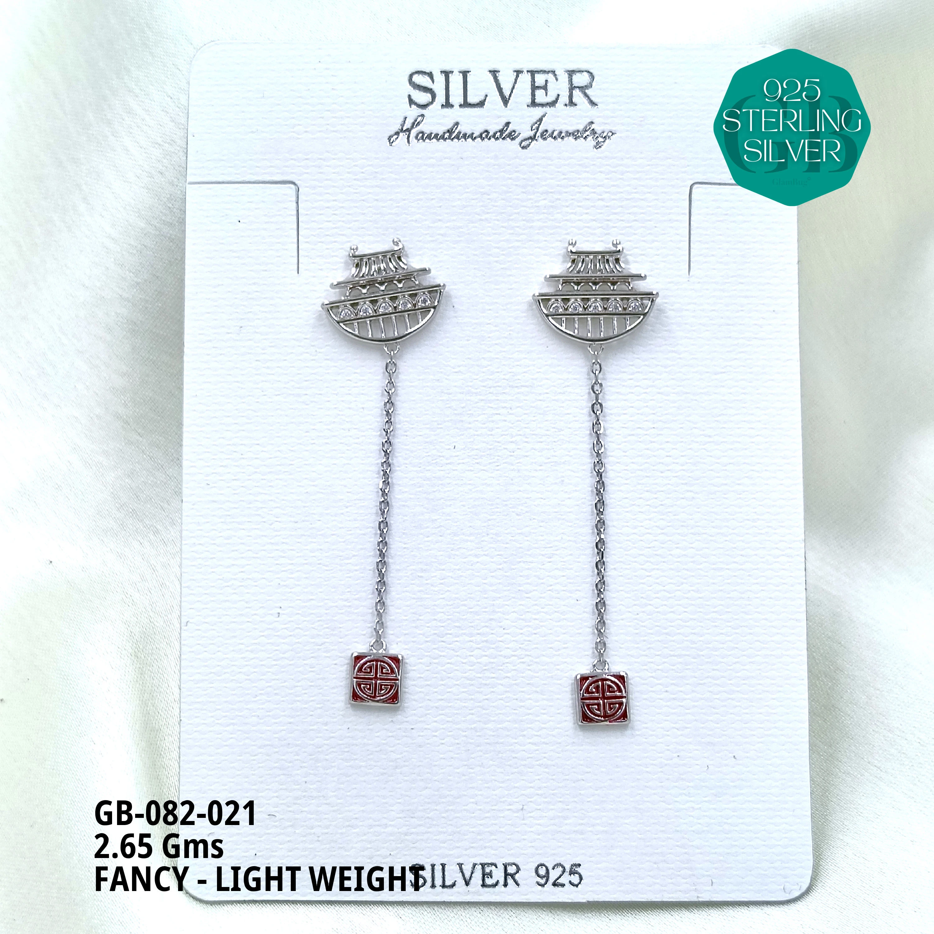 FANCY EARRINGS LIGHT WEIGHT - Premium 925 Silver Jewellery - SKU: GB-082-021 - Hyderabad Silver Importers