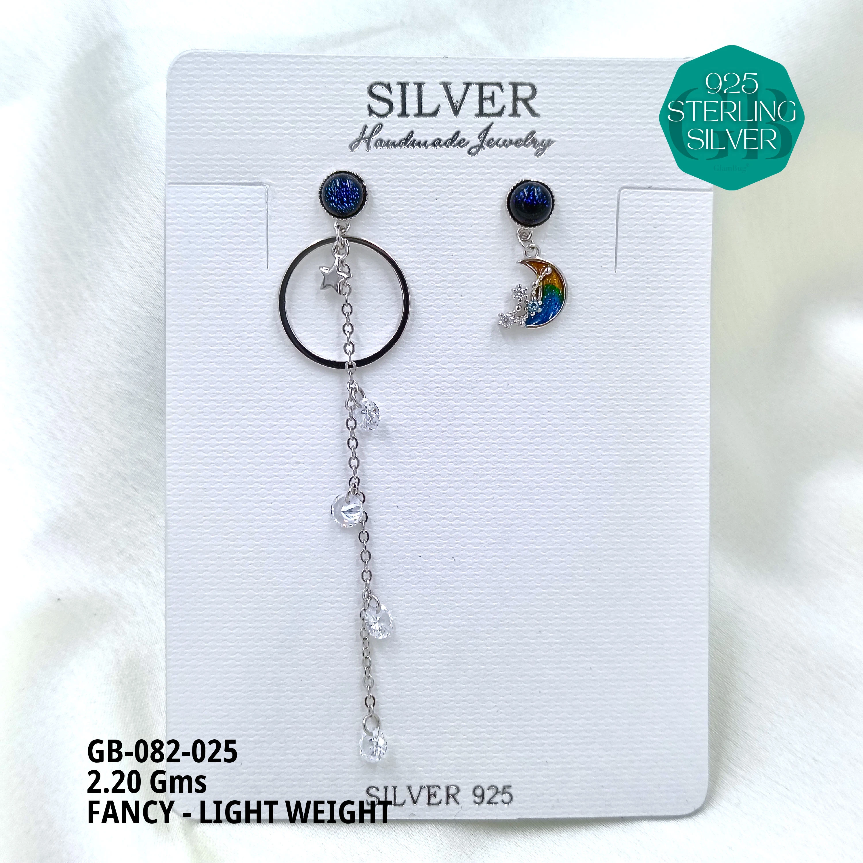 FANCY EARRINGS LIGHT WEIGHT - Premium 925 Silver Jewellery - SKU: GB-082-025 - Hyderabad Silver Importers