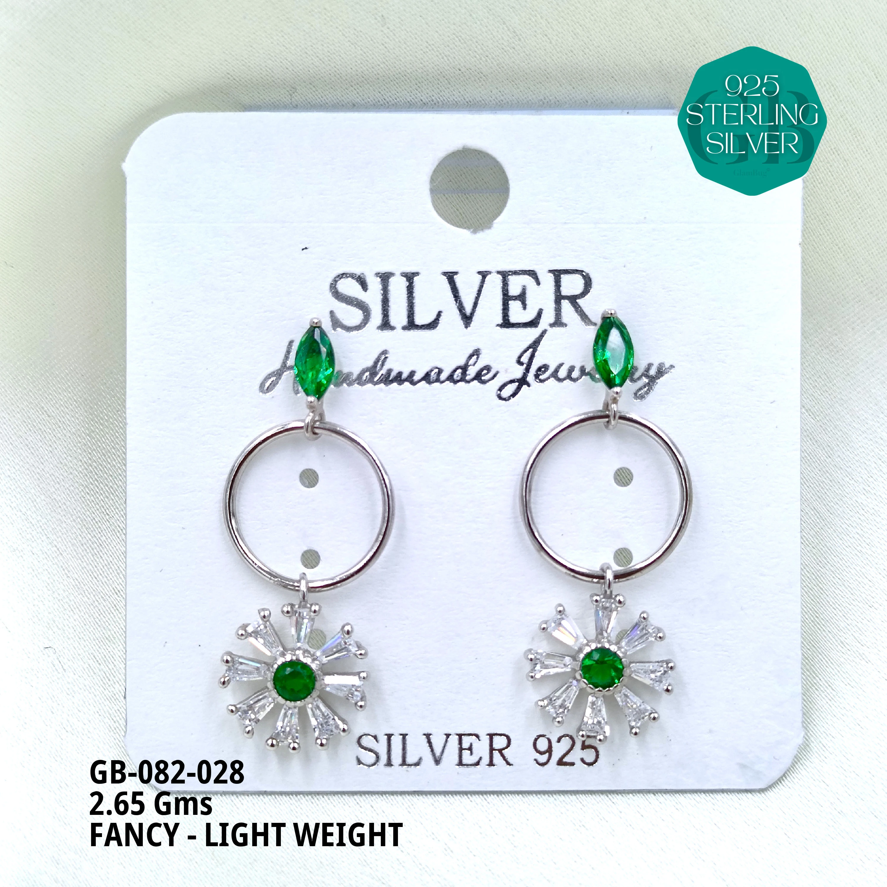 FANCY EARRINGS LIGHT WEIGHT - Premium 925 Silver Jewellery - SKU: GB-082-028 - Hyderabad Silver Importers