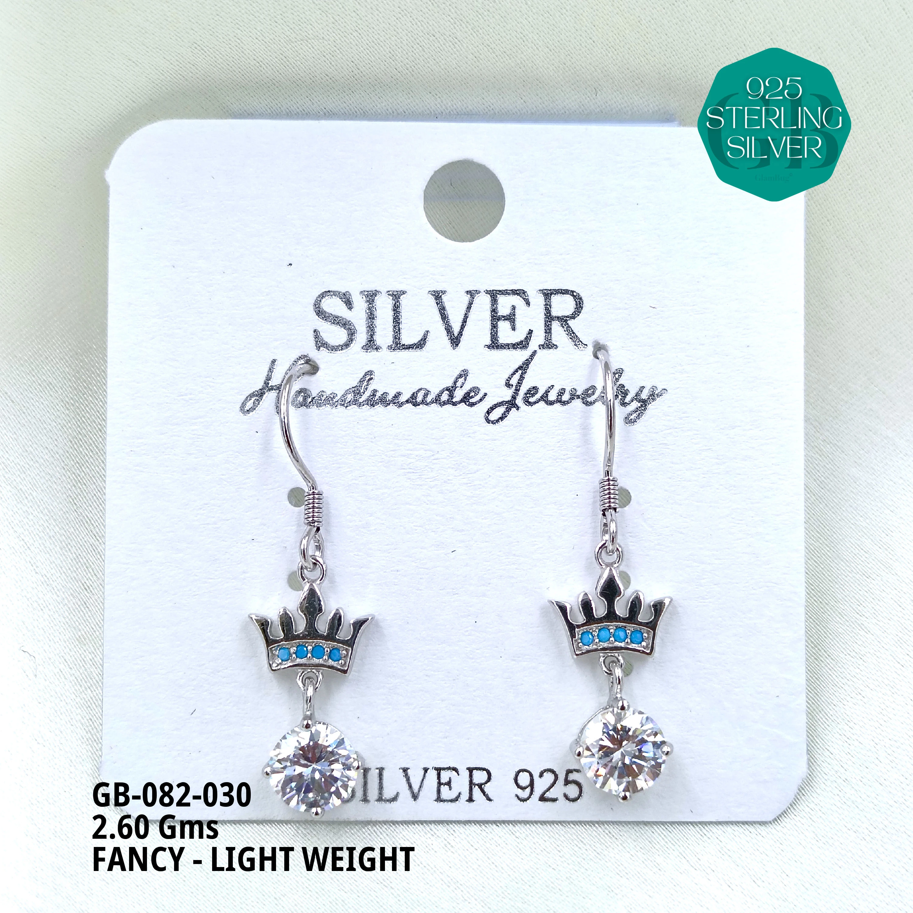 FANCY EARRINGS LIGHT WEIGHT - Premium 925 Silver Jewellery - SKU: GB-082-030 - Hyderabad Silver Importers