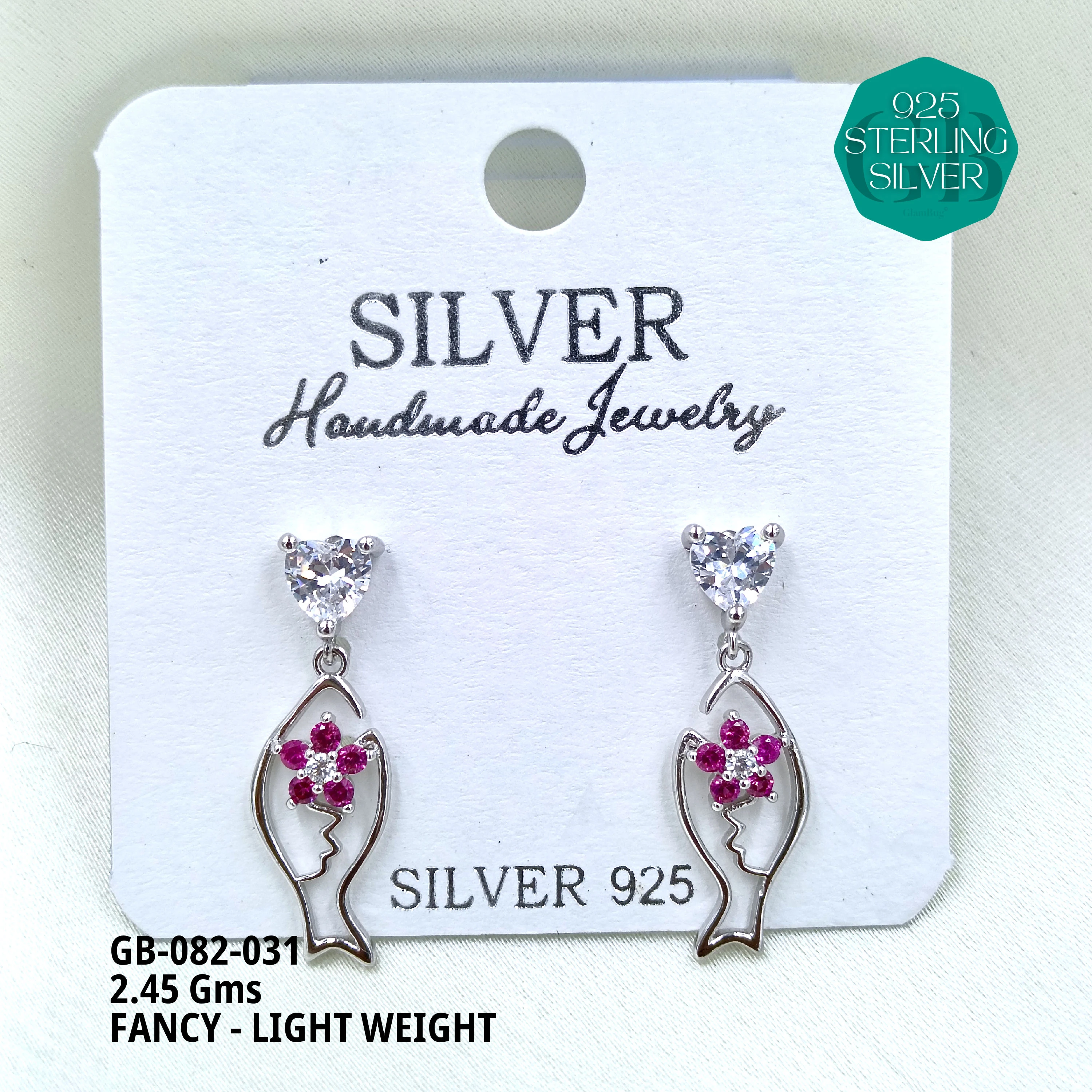 FANCY EARRINGS LIGHT WEIGHT - Premium 925 Silver Jewellery - SKU: GB-082-031 - Hyderabad Silver Importers