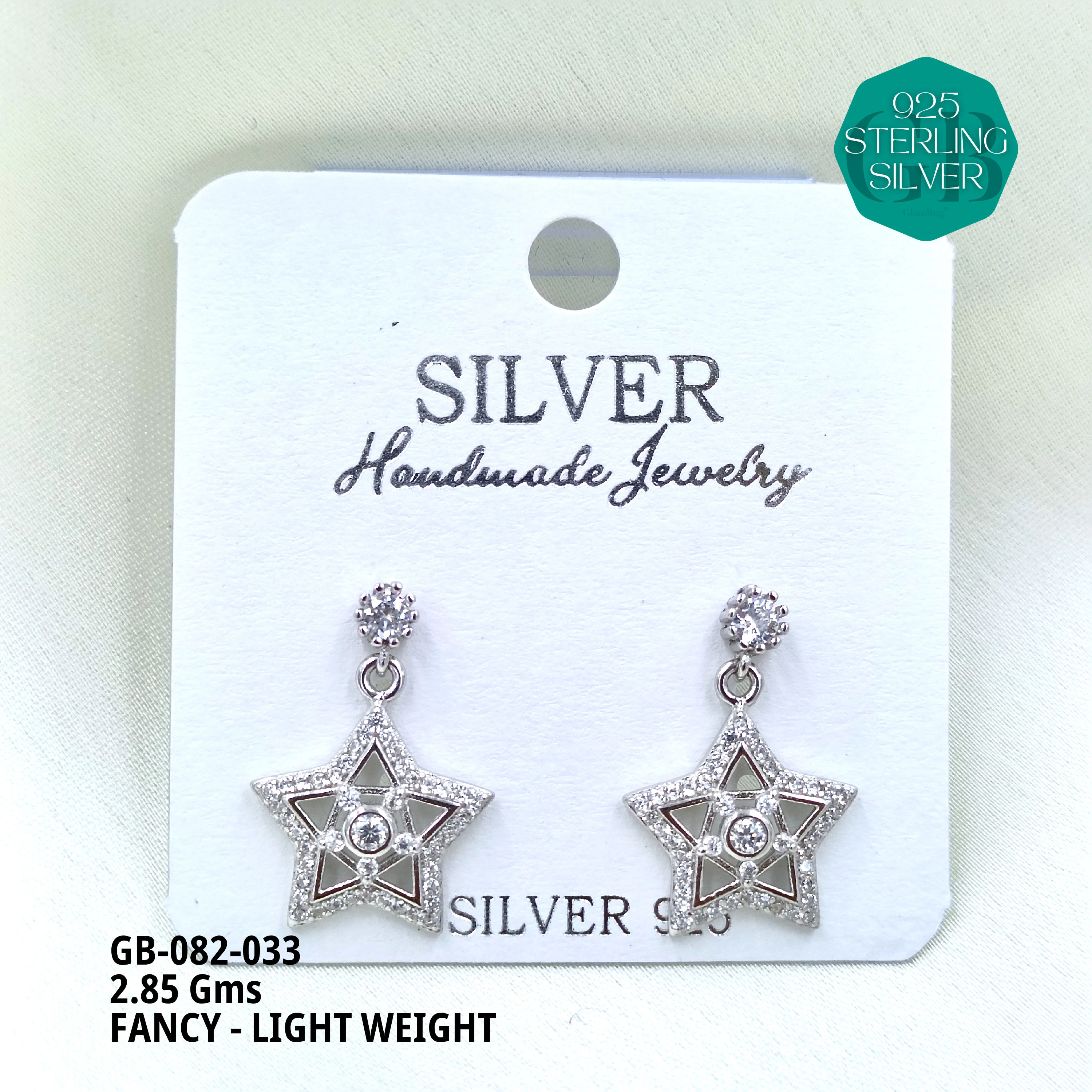 FANCY EARRINGS LIGHT WEIGHT - Premium 925 Silver Jewellery - SKU: GB-082-033 - Hyderabad Silver Importers