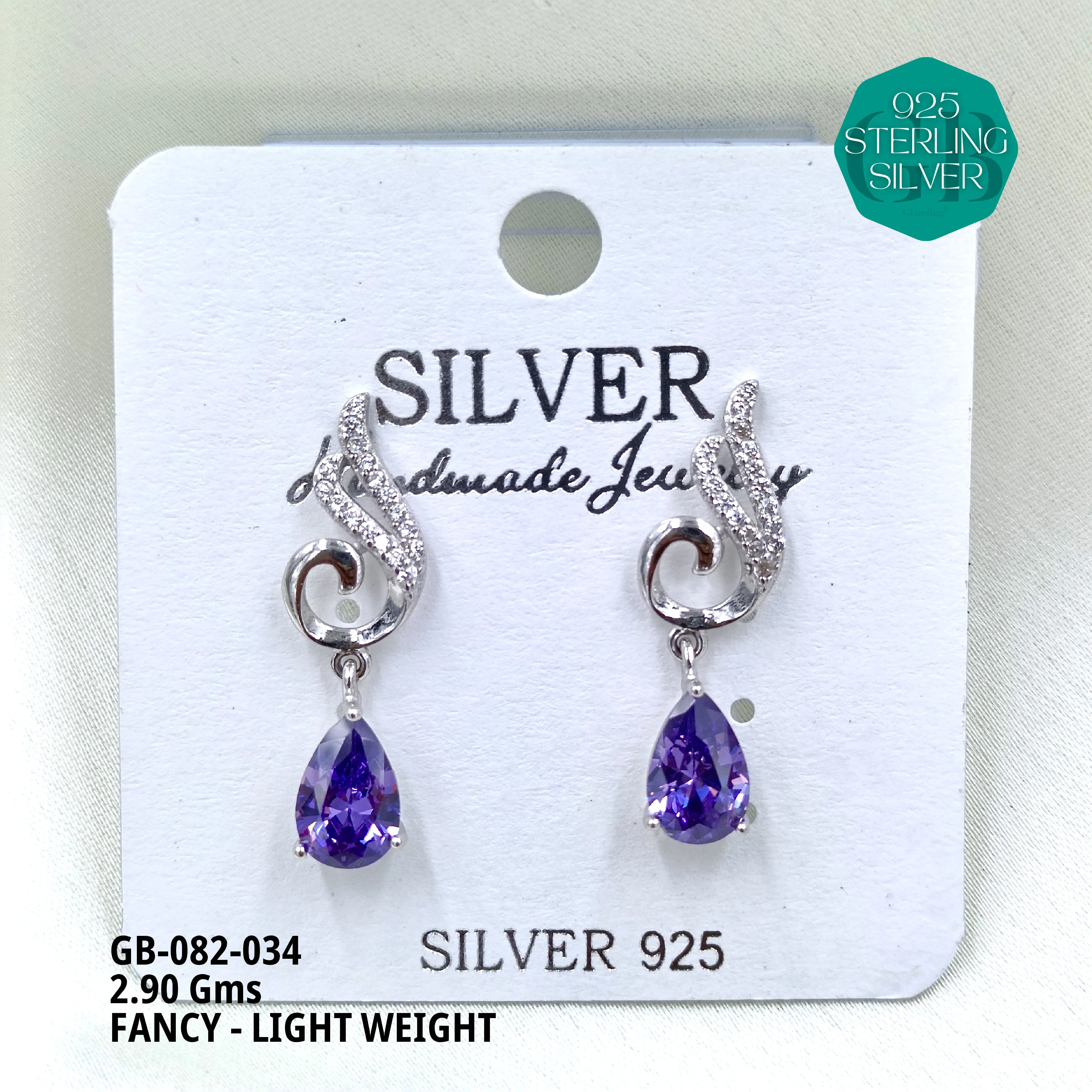 FANCY EARRINGS LIGHT WEIGHT - Premium 925 Silver Jewellery - SKU: GB-082-034 - Hyderabad Silver Importers