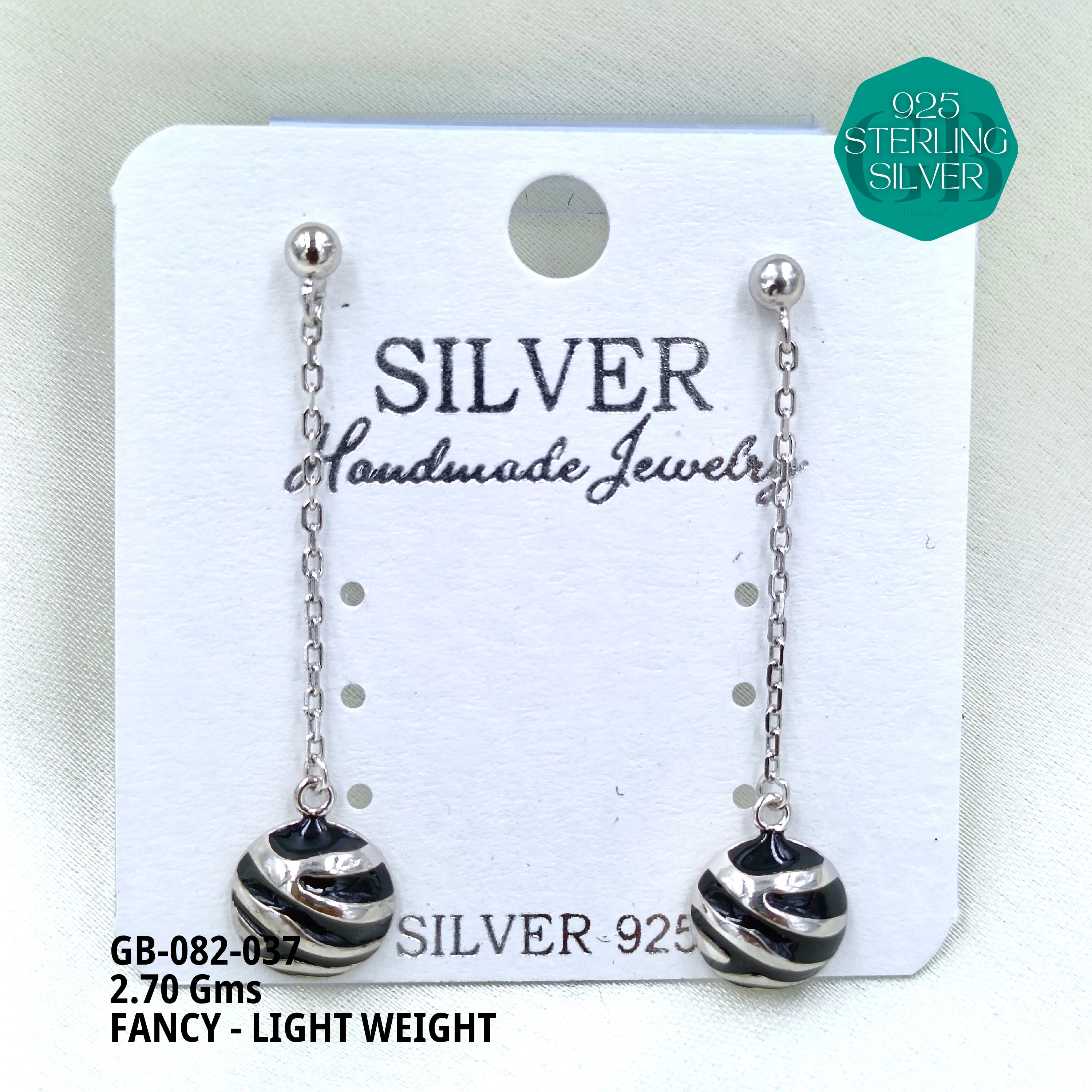 FANCY EARRINGS LIGHT WEIGHT - Premium 925 Silver Jewellery - SKU: GB-082-037 - Hyderabad Silver Importers