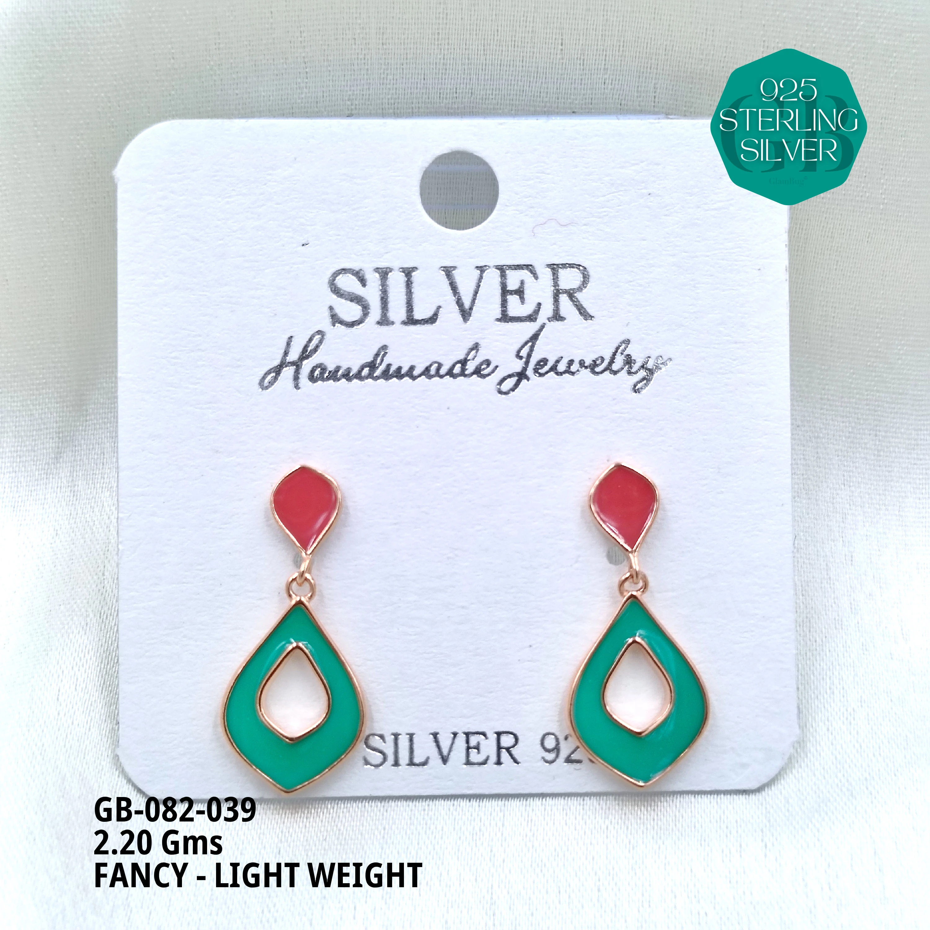 FANCY EARRINGS LIGHT WEIGHT - Premium 925 Silver Jewellery - SKU: GB-082-039 - Hyderabad Silver Importers