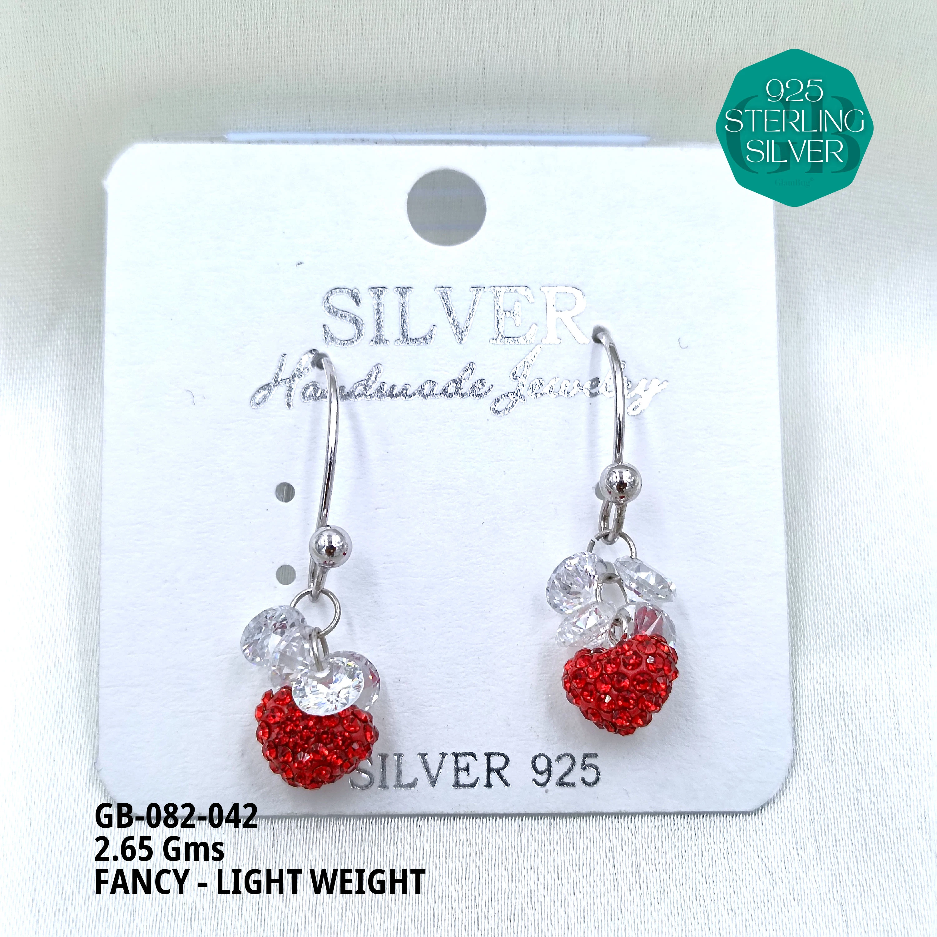 FANCY EARRINGS LIGHT WEIGHT - Premium 925 Silver Jewellery - SKU: GB-082-042 - Hyderabad Silver Importers