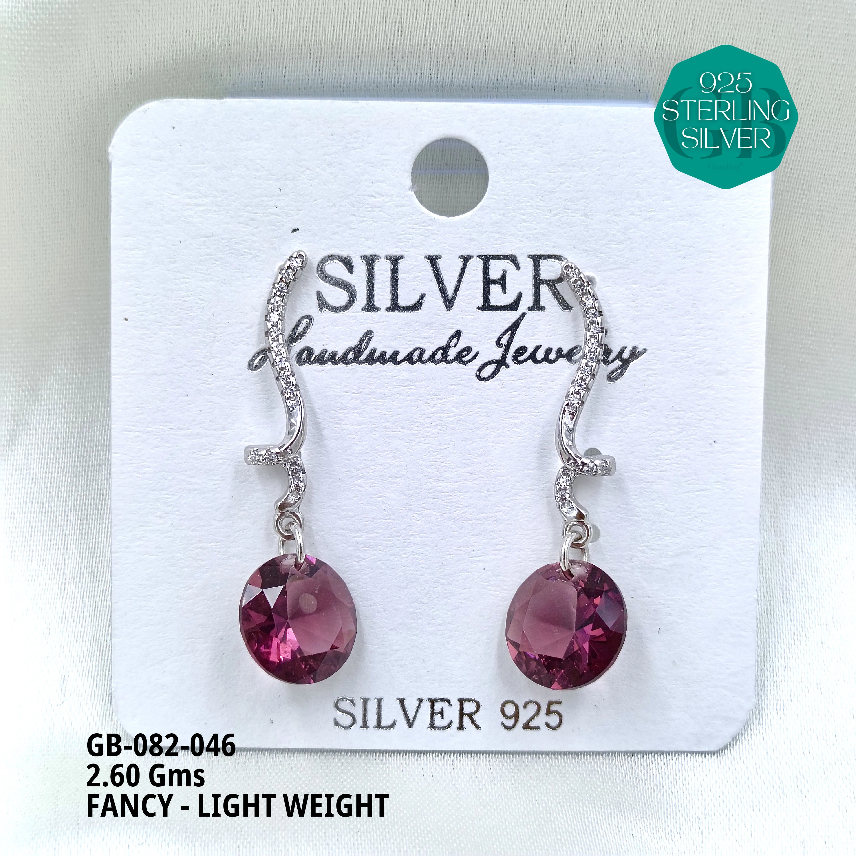 FANCY EARRINGS LIGHT WEIGHT - Premium 925 Silver Jewellery - SKU: GB-082-046 - Hyderabad Silver Importers