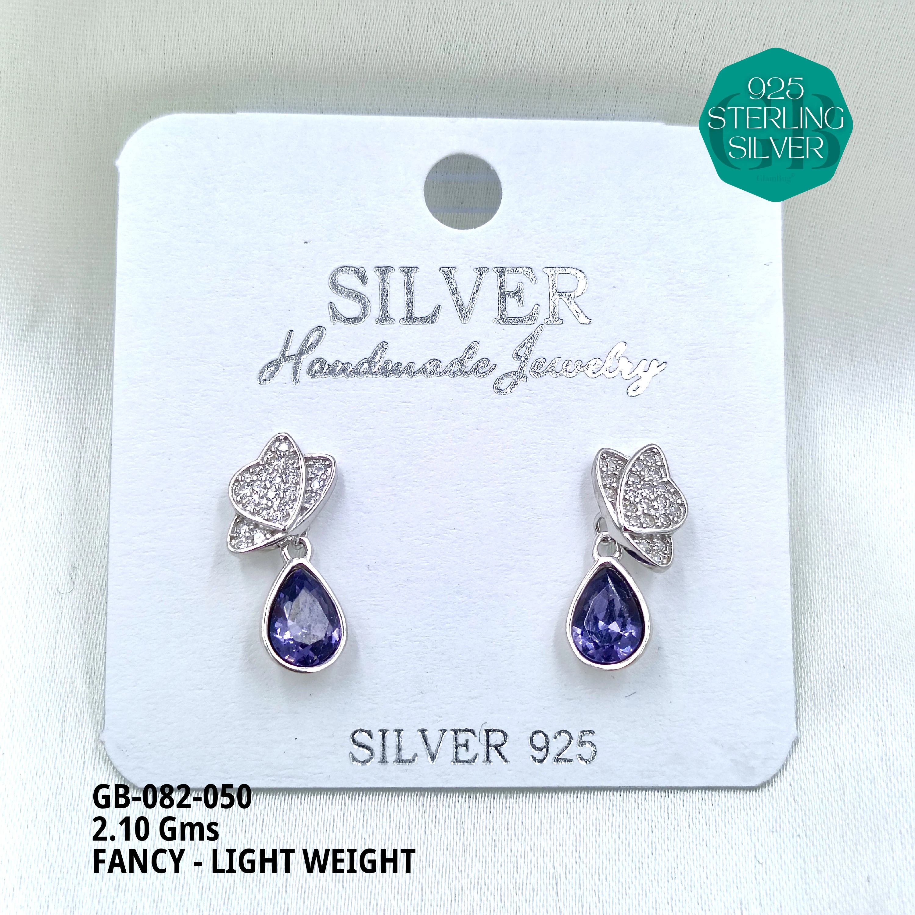 FANCY EARRINGS LIGHT WEIGHT - Premium 925 Silver Jewellery - SKU: GB-082-050 - Hyderabad Silver Importers