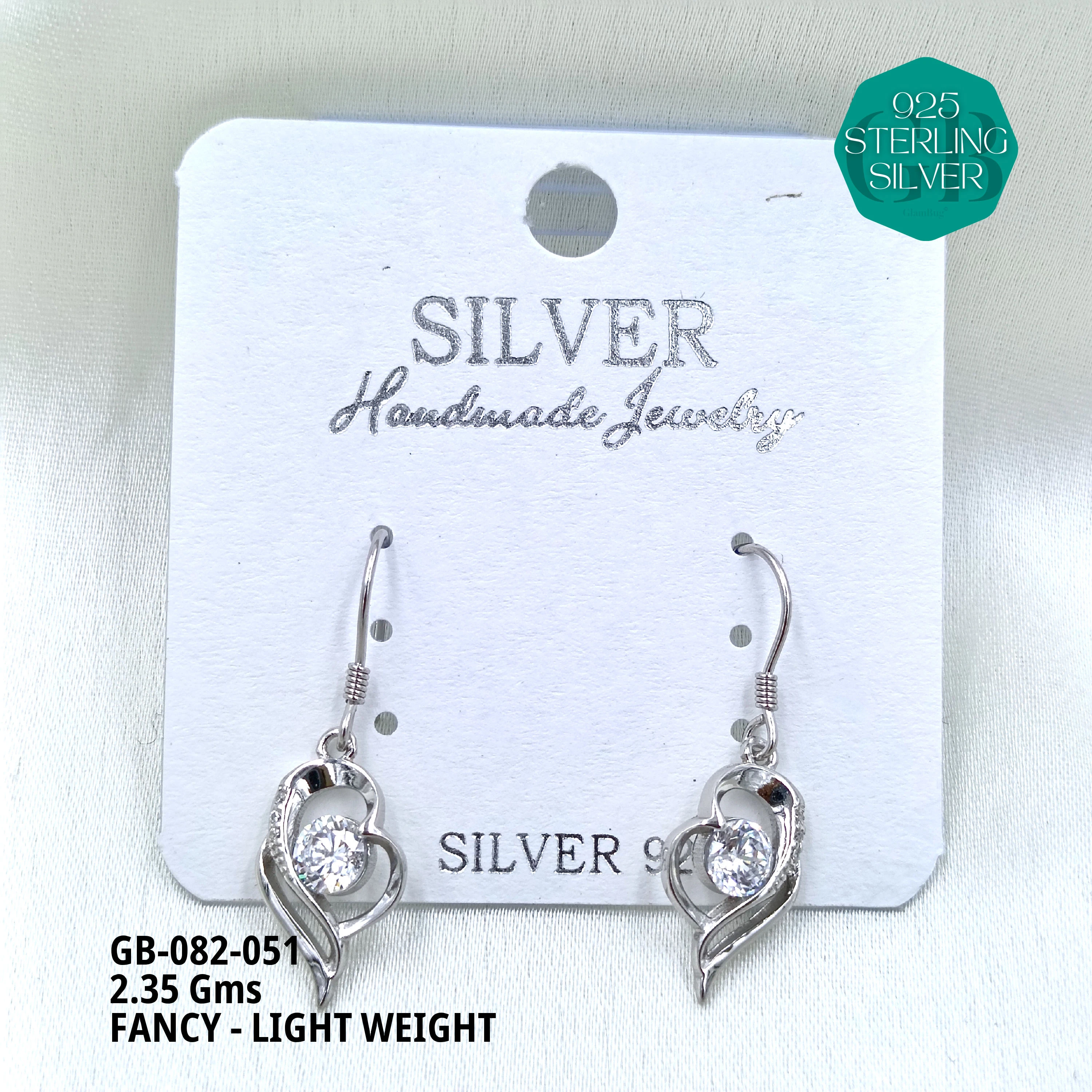 FANCY EARRINGS LIGHT WEIGHT - Premium 925 Silver Jewellery - SKU: GB-082-051 - Hyderabad Silver Importers