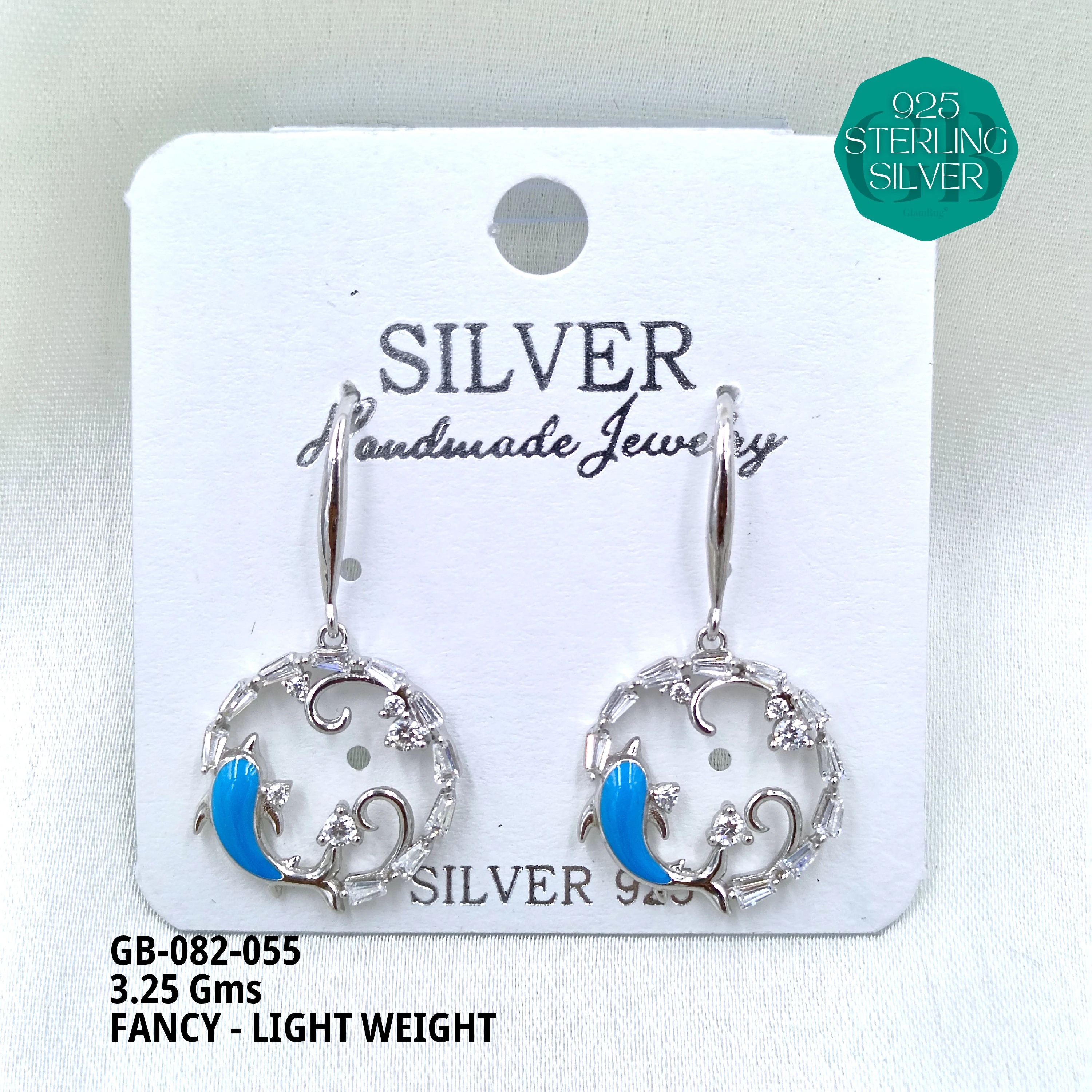 FANCY EARRINGS LIGHT WEIGHT - Premium 925 Silver Jewellery - SKU: GB-082-055 - Hyderabad Silver Importers