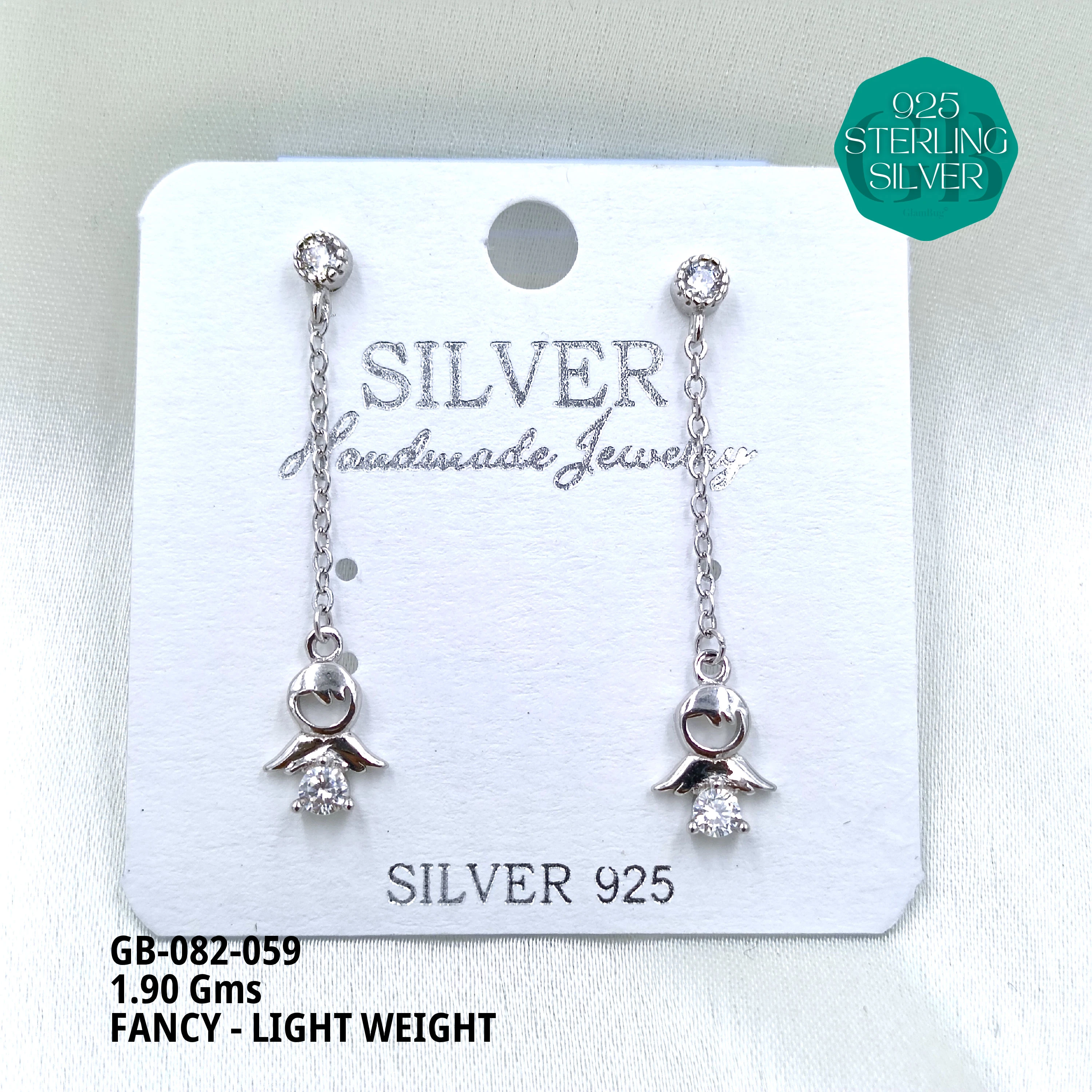 FANCY EARRINGS LIGHT WEIGHT - Premium 925 Silver Jewellery - SKU: GB-082-059 - Hyderabad Silver Importers