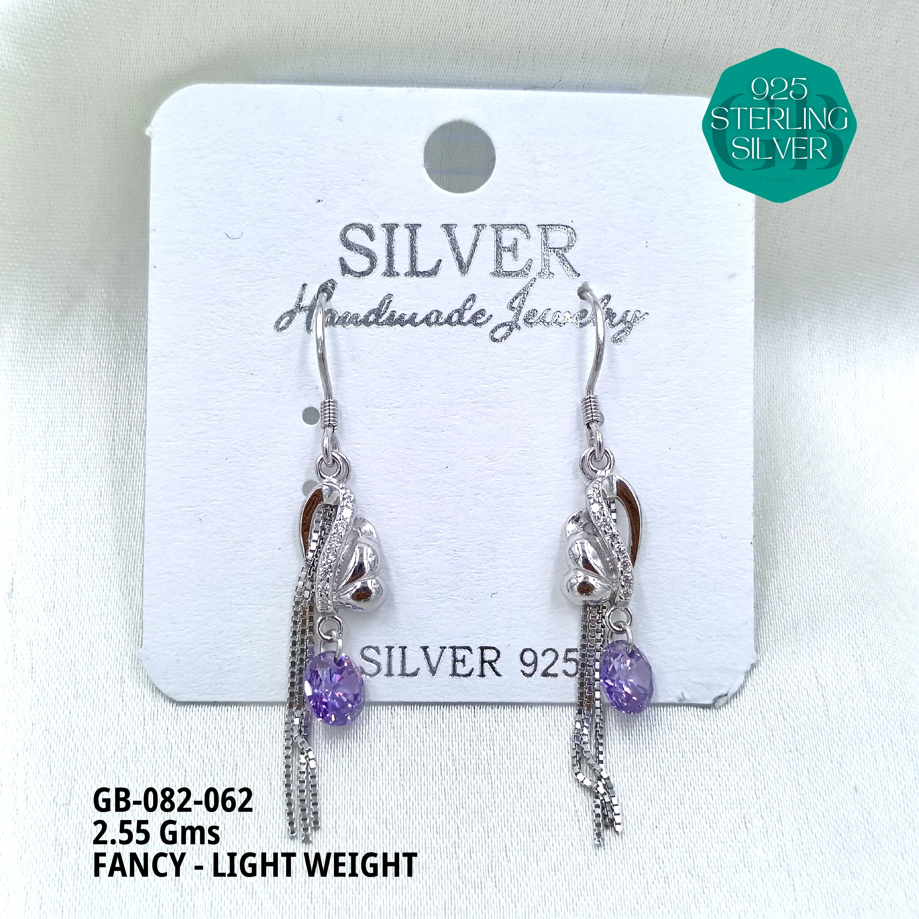 FANCY EARRINGS LIGHT WEIGHT - Premium 925 Silver Jewellery - SKU: GB-082-062 - Hyderabad Silver Importers