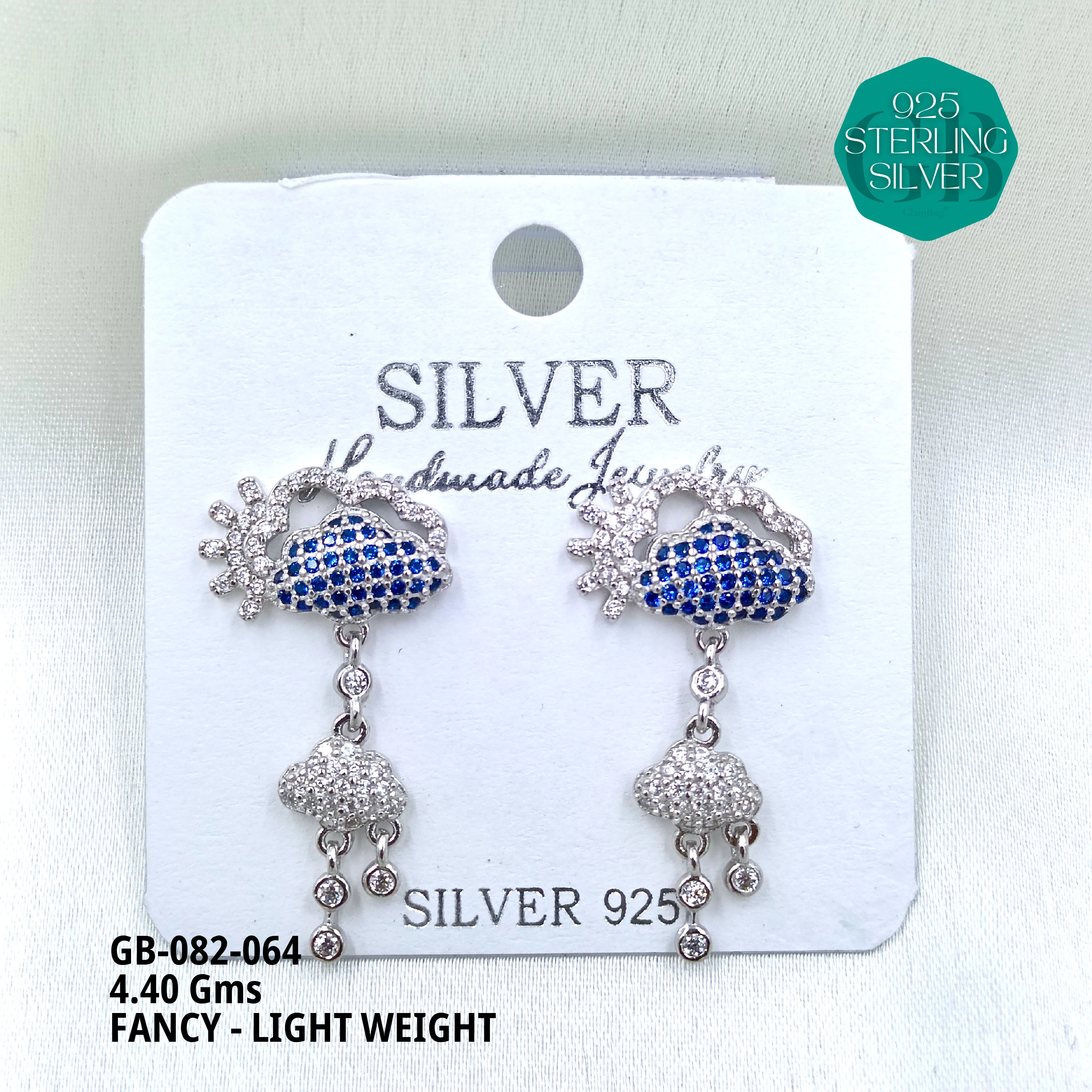 FANCY EARRINGS LIGHT WEIGHT - Premium 925 Silver Jewellery - SKU: GB-082-064 - Hyderabad Silver Importers