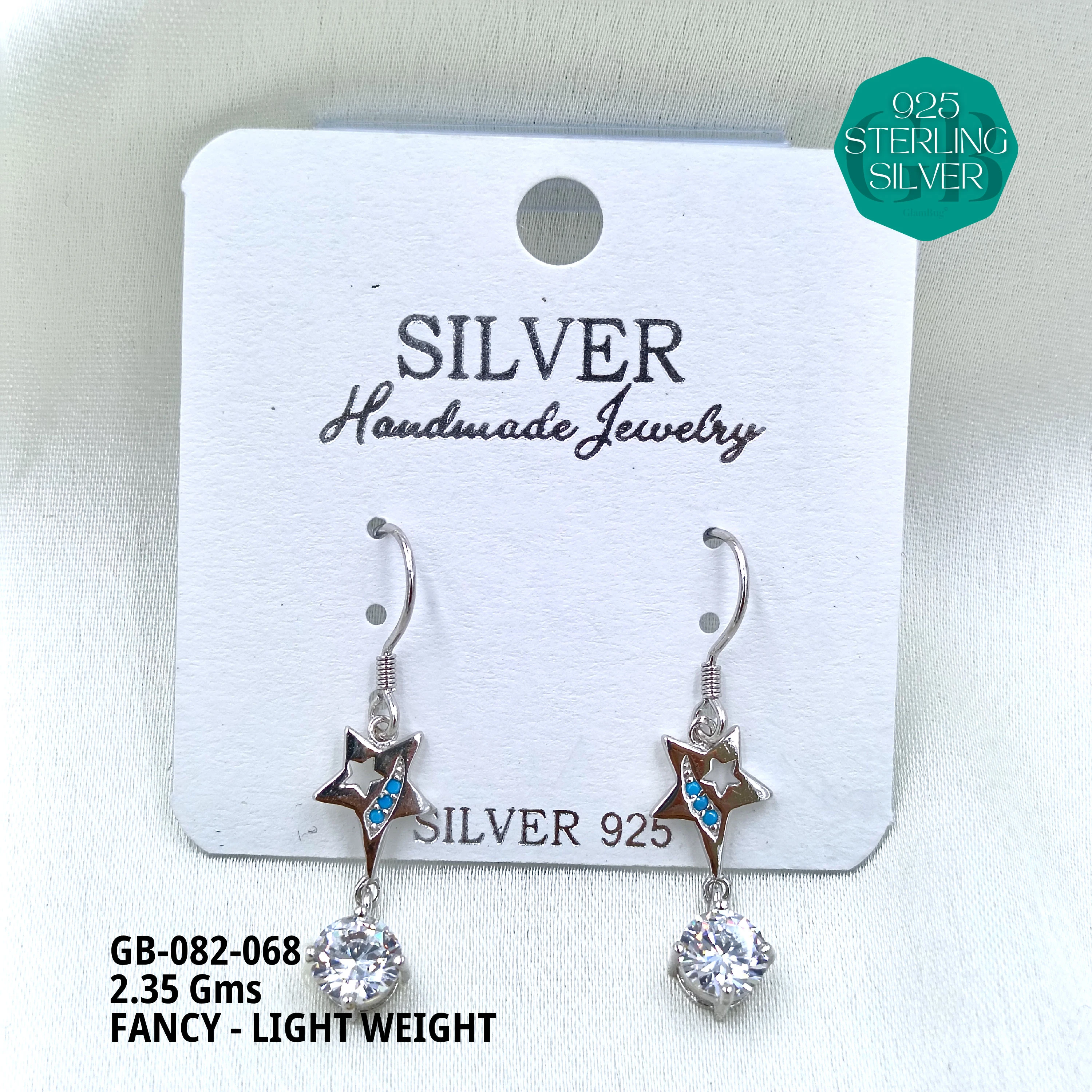 FANCY EARRINGS LIGHT WEIGHT - Premium 925 Silver Jewellery - SKU: GB-082-068 - Hyderabad Silver Importers