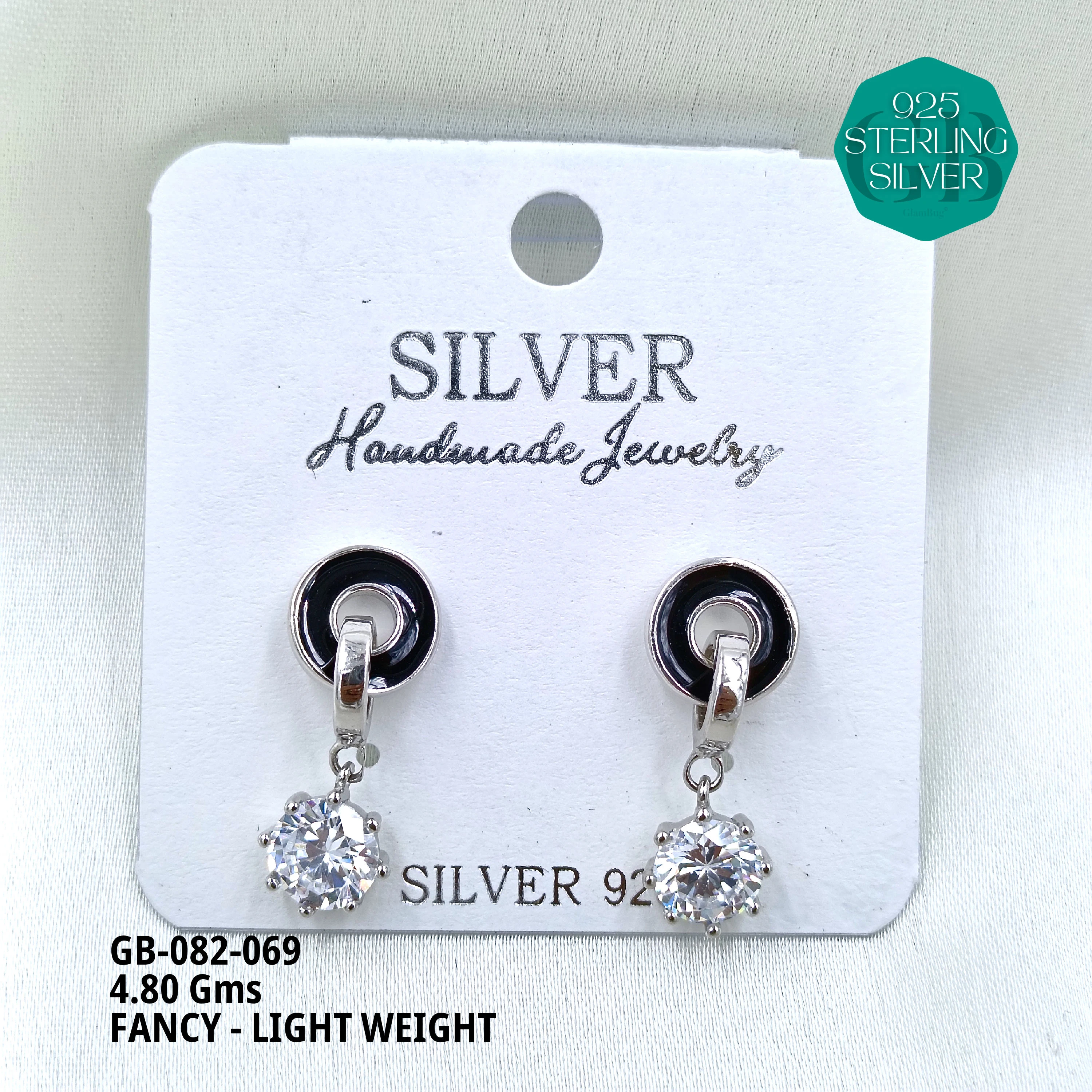 FANCY EARRINGS LIGHT WEIGHT - Premium 925 Silver Jewellery - SKU: GB-082-069 - Hyderabad Silver Importers