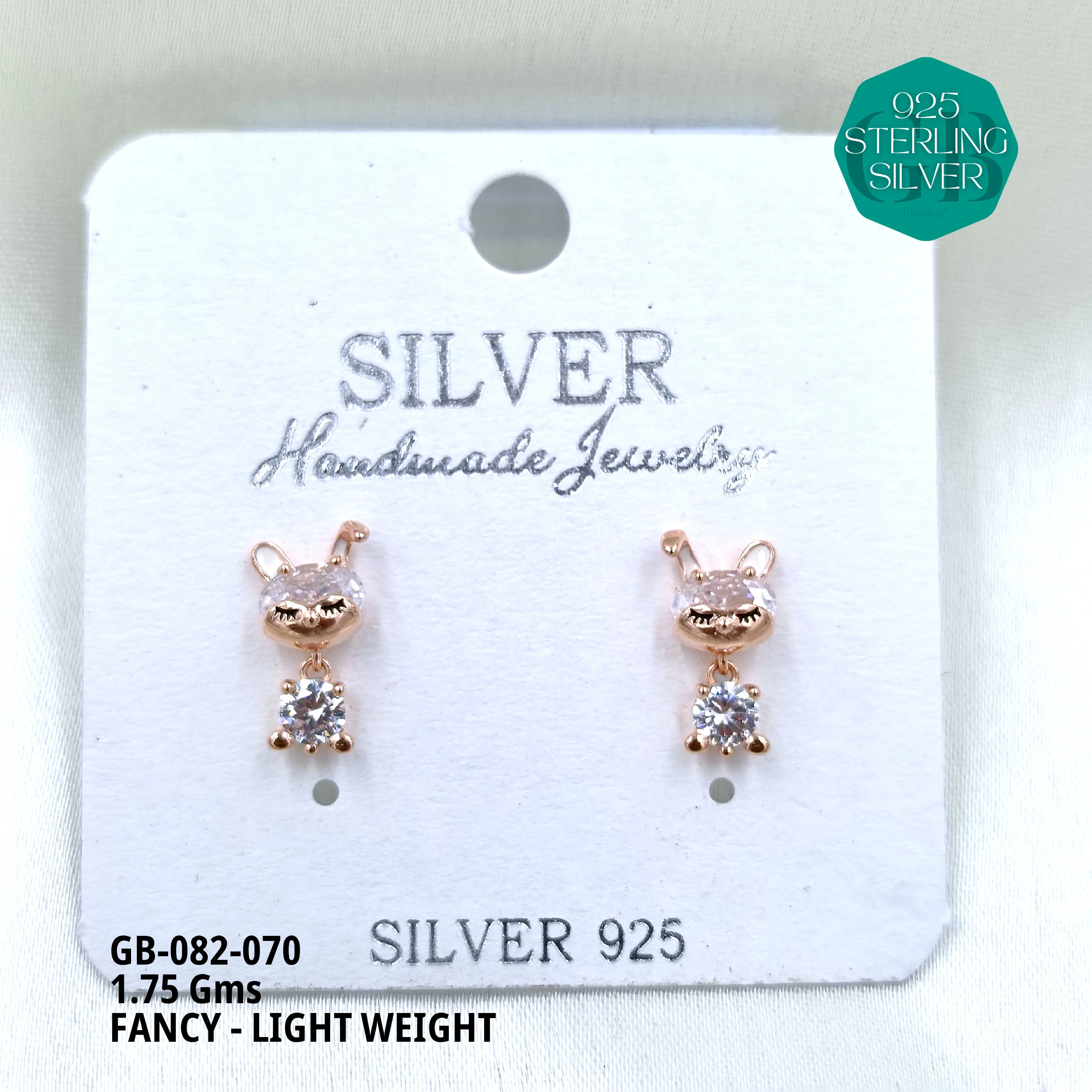 FANCY EARRINGS LIGHT WEIGHT - Premium 925 Silver Jewellery - SKU: GB-082-070 - Hyderabad Silver Importers